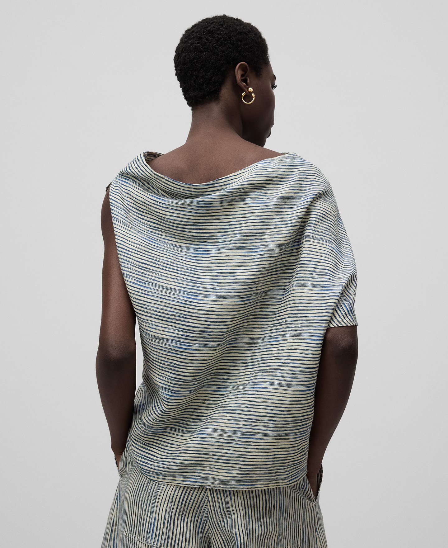 Linen striped asymmetrical top woman image number 2