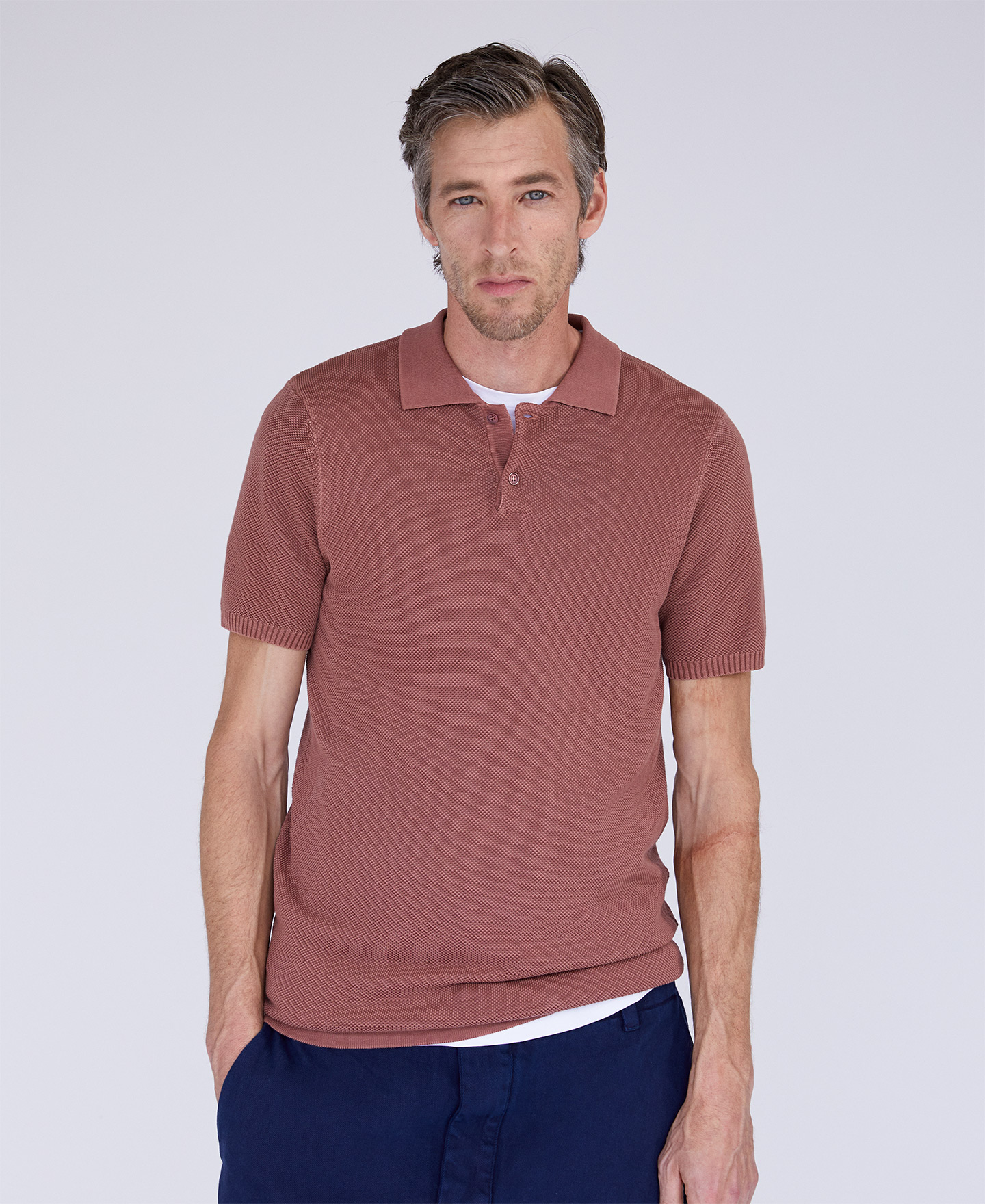 Brown pique shirt collar polo shirt image number 0