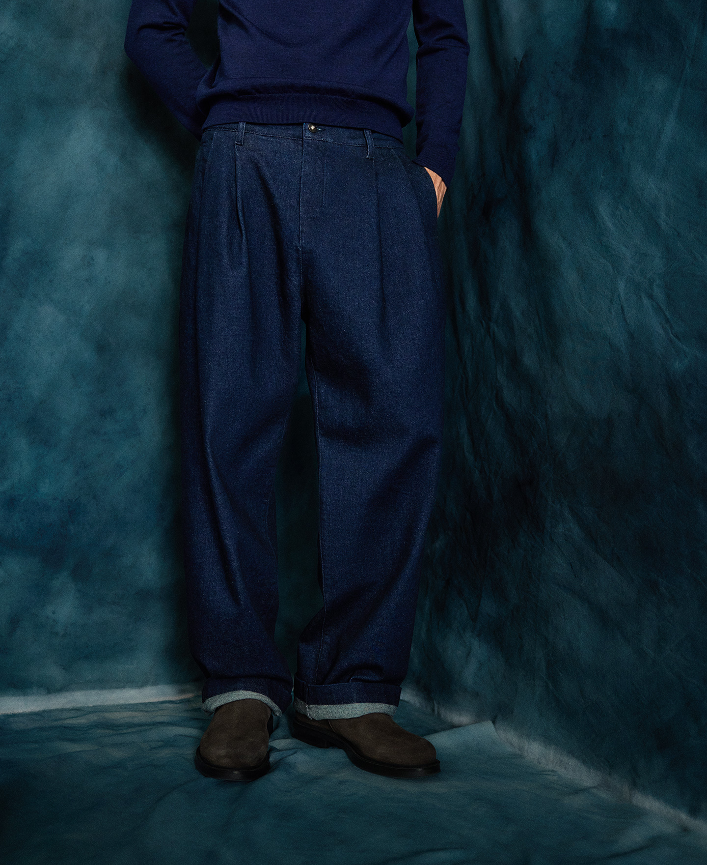 Cotton denim chino trousers man image number 0