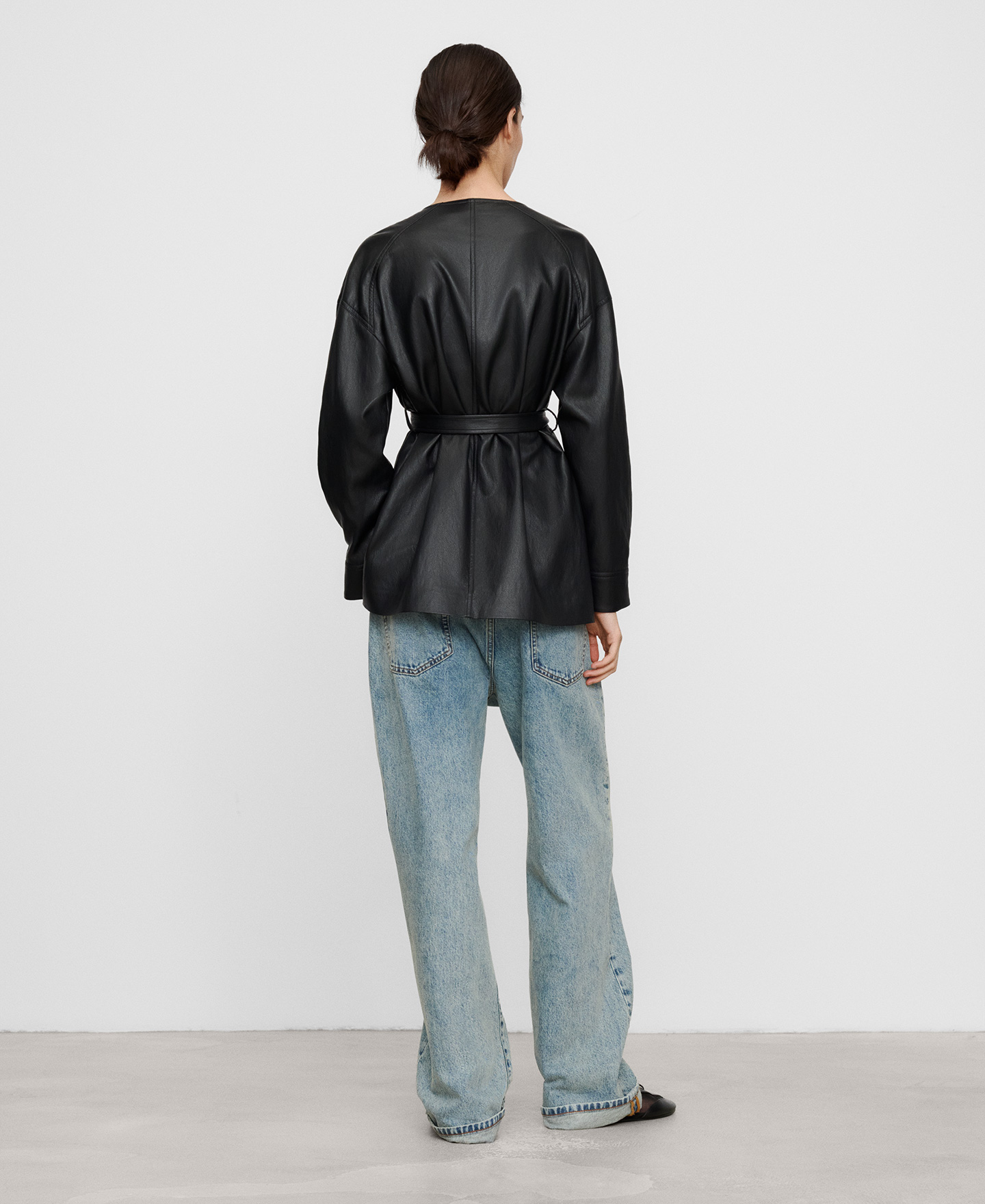 Leather-Non-Leather cross-front jacket image number 2