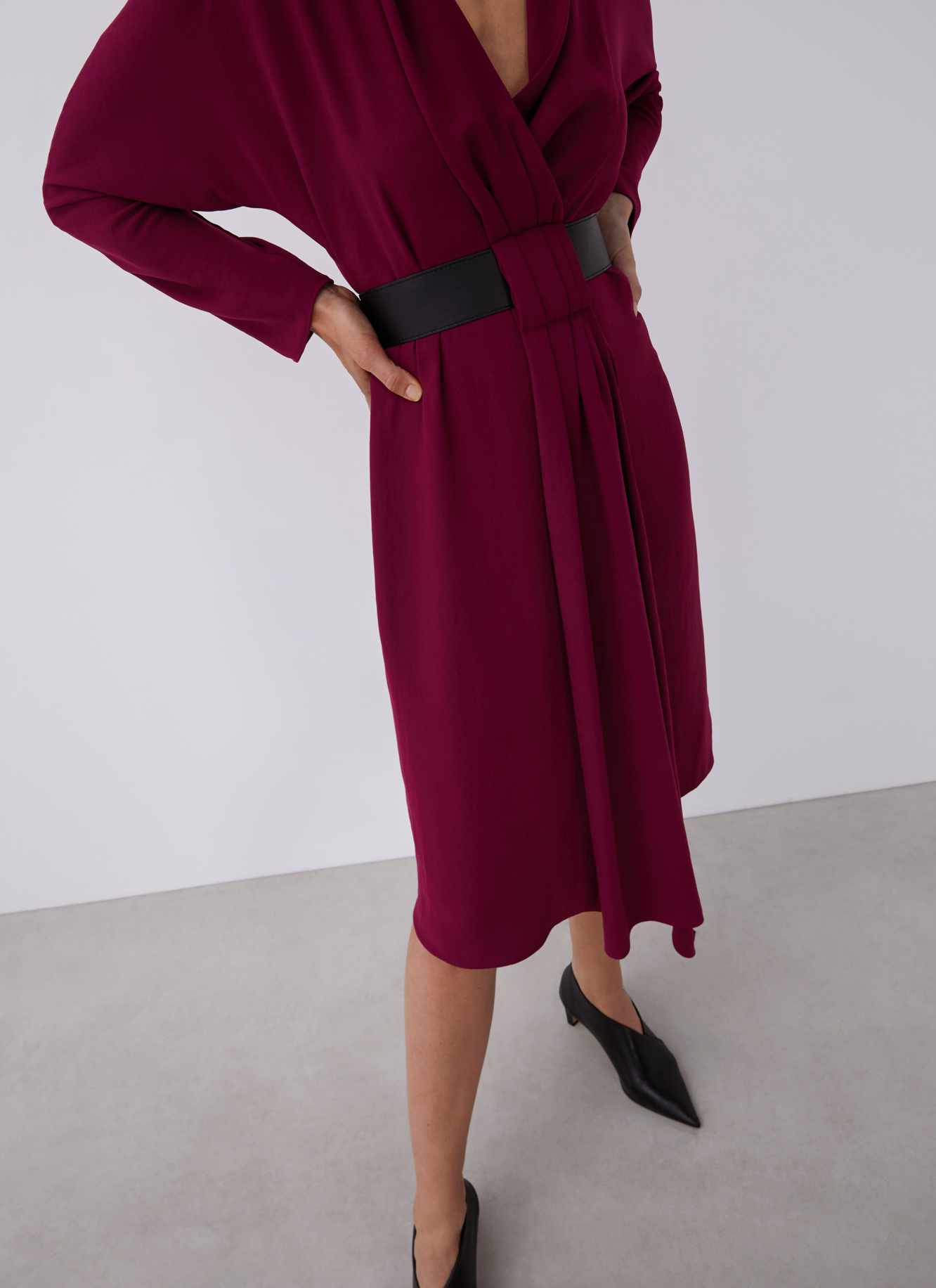 Wrap dress with faux leather belt image number 1