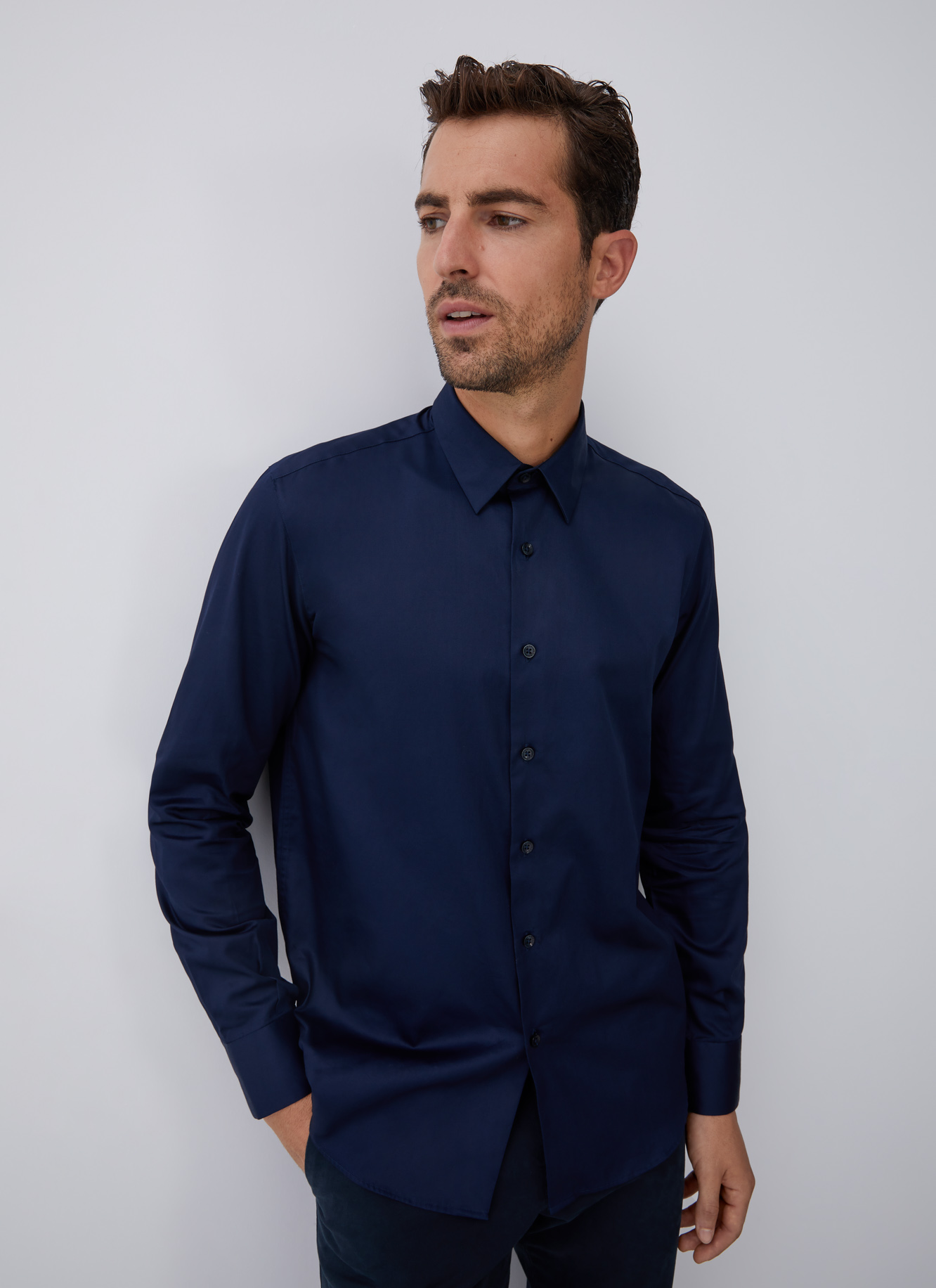 Navy blue cotton shirt image number 0