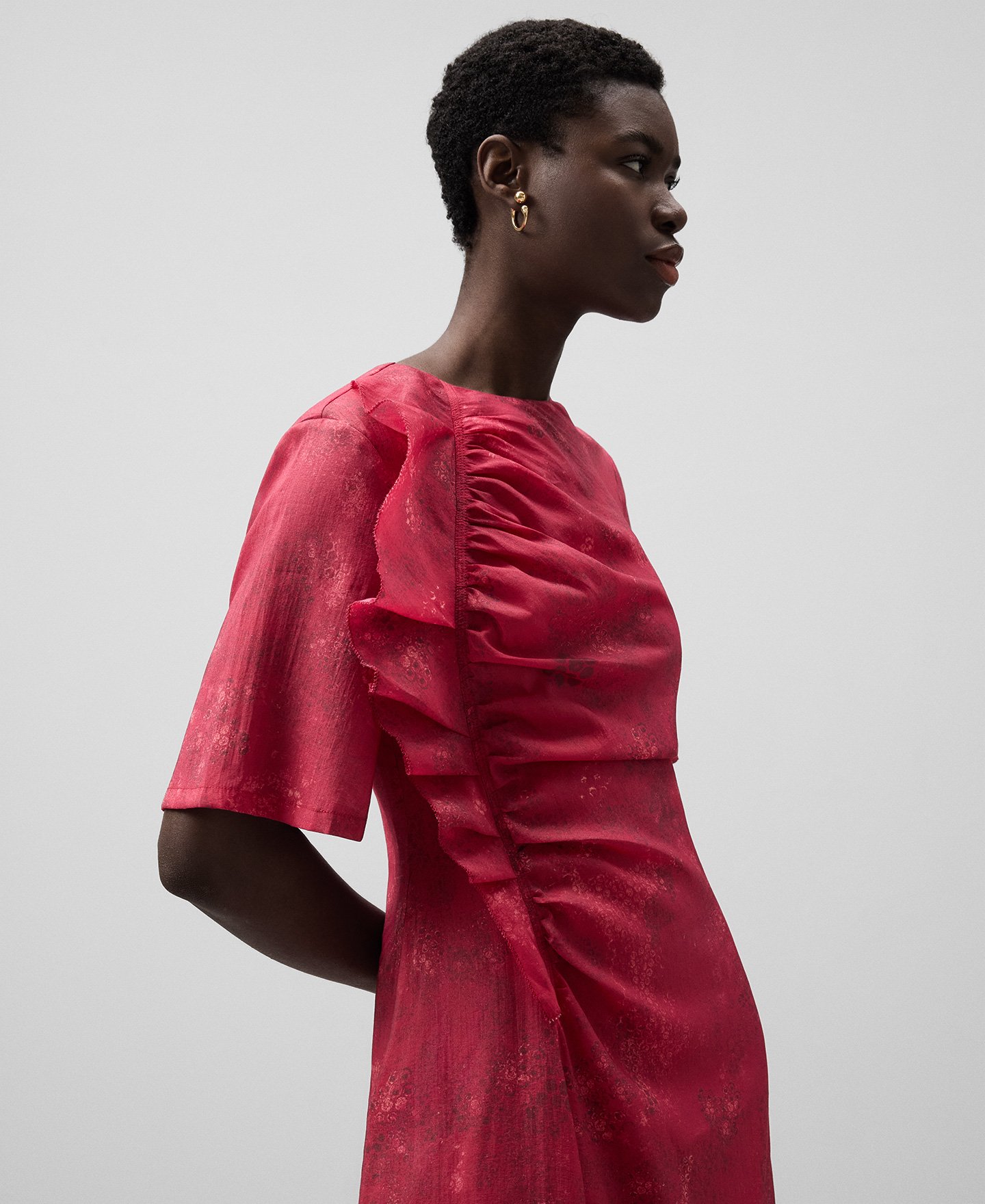 Printed dress with ruffle woman image number 3