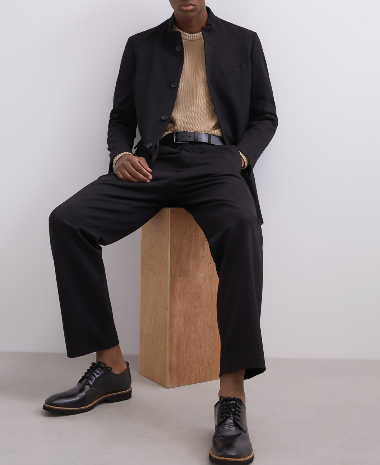 Textured cotton crew neck sweater image number 0