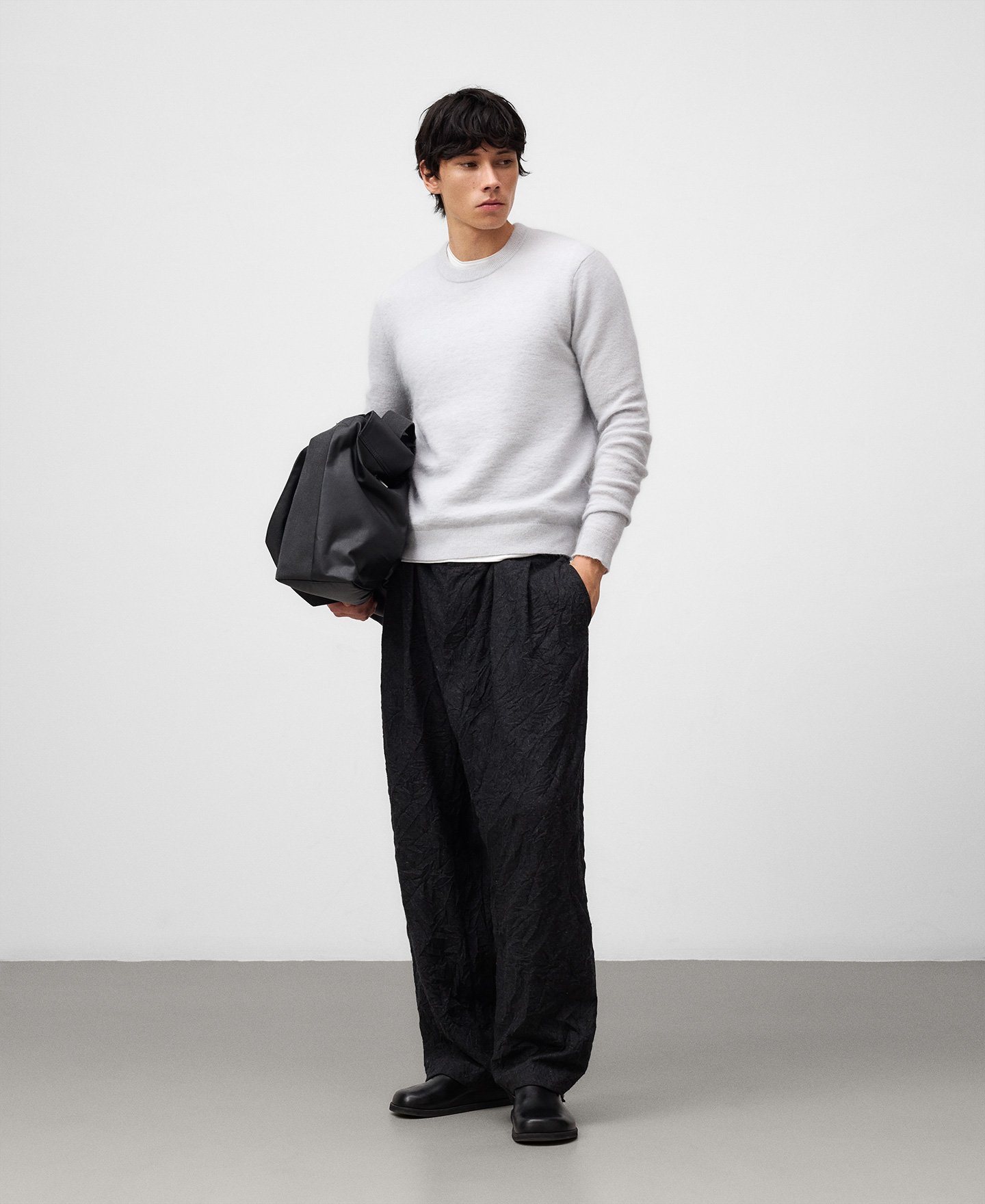Crew collar melange knit sweater man image number 1