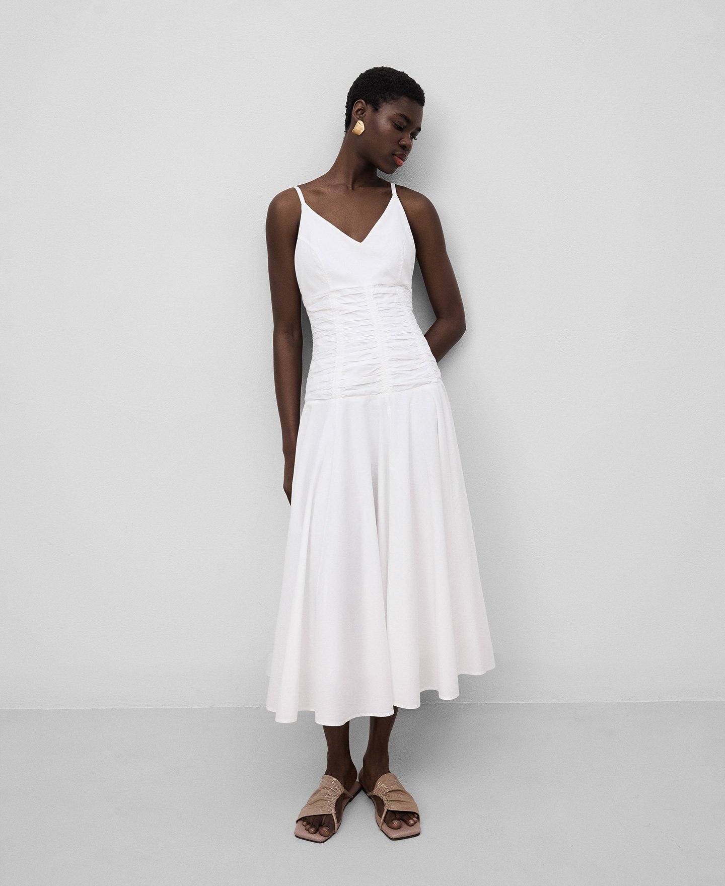 Gathered strap dress woman image number 0