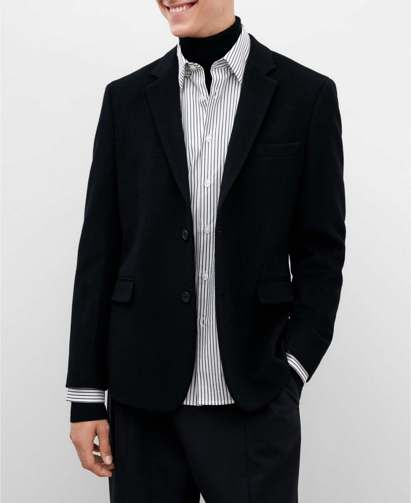 Black merino wool blazer for men image number 0