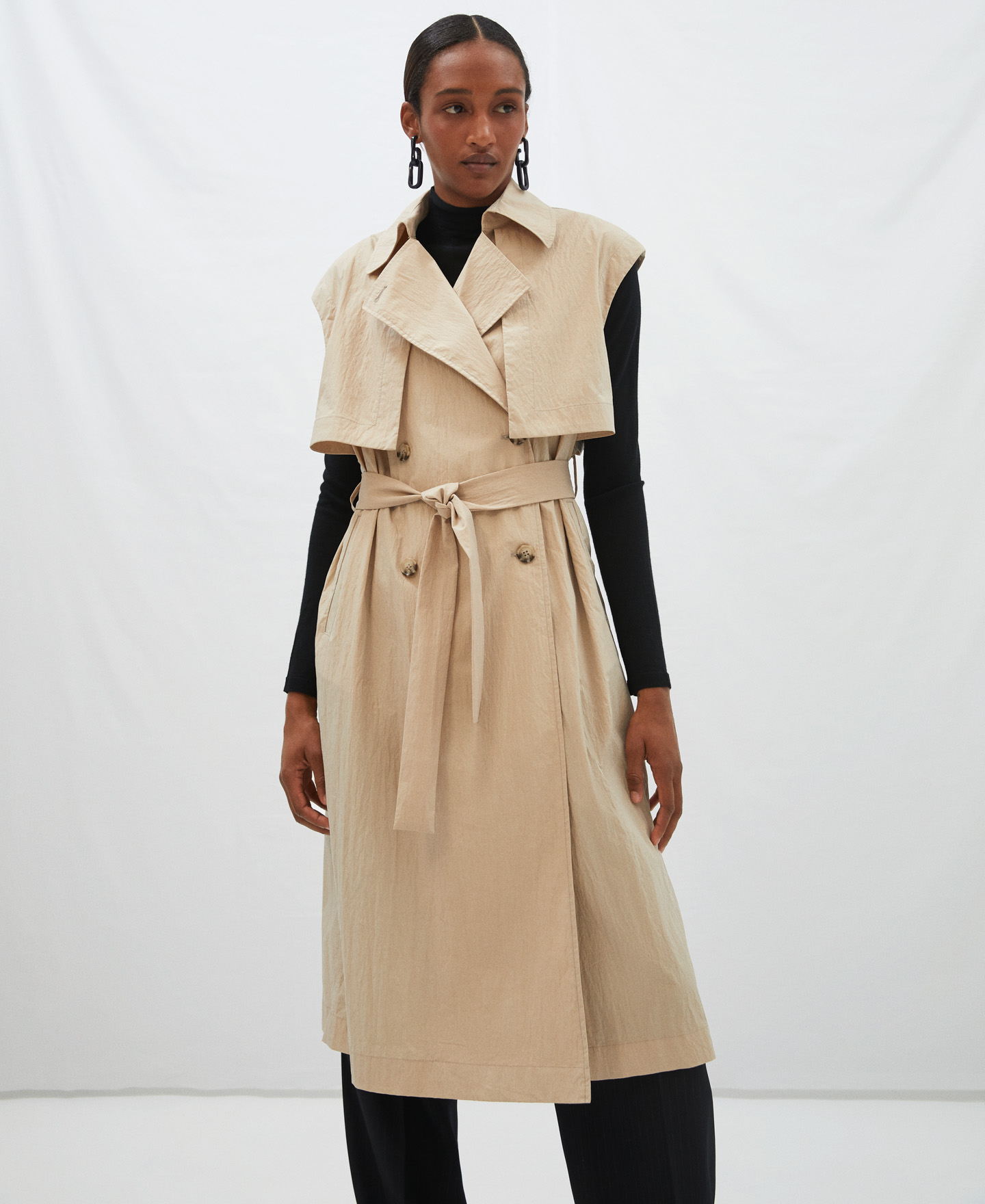 Viscose and nylon sleeveless trench coat image number 0
