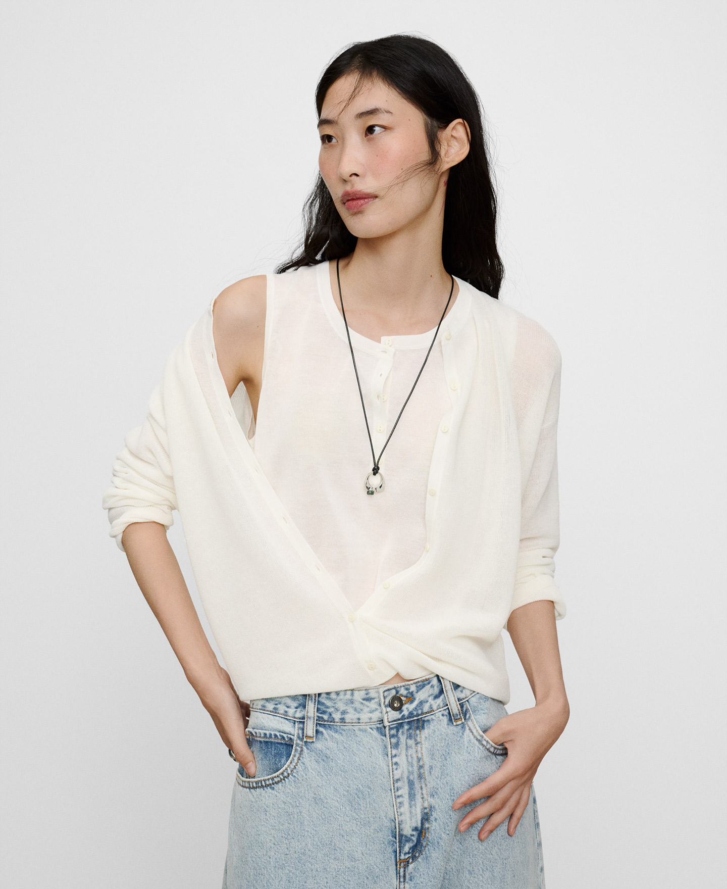 Semi-sheer fine-knit cardigan image number 0
