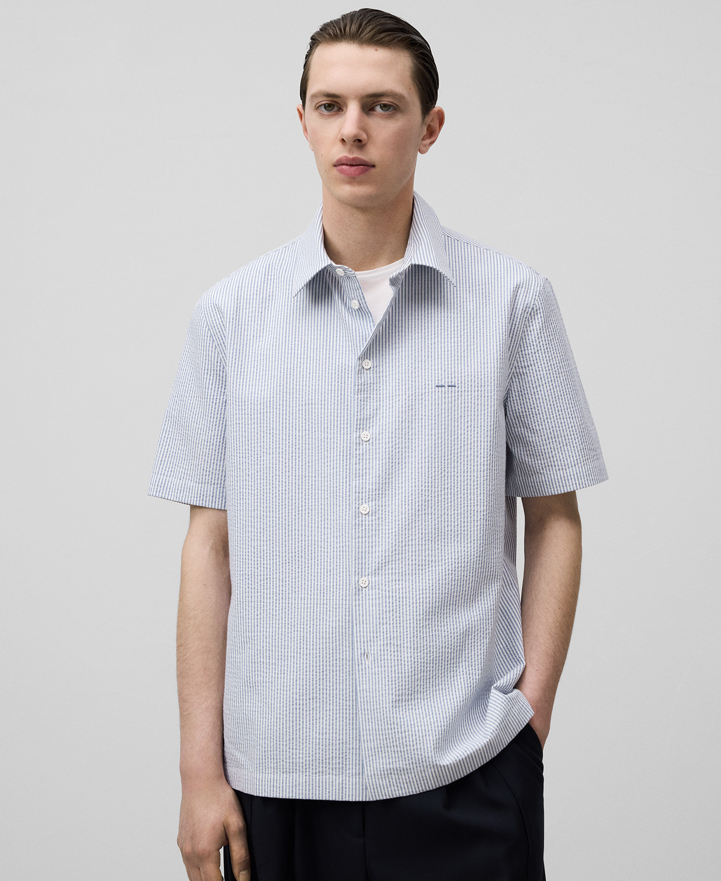 Camisa rayas seersucker algodón hombre image number 0