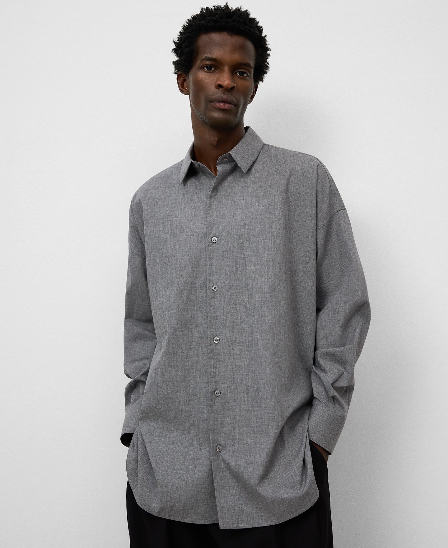 Lapel collar oversize shirt man image number 0