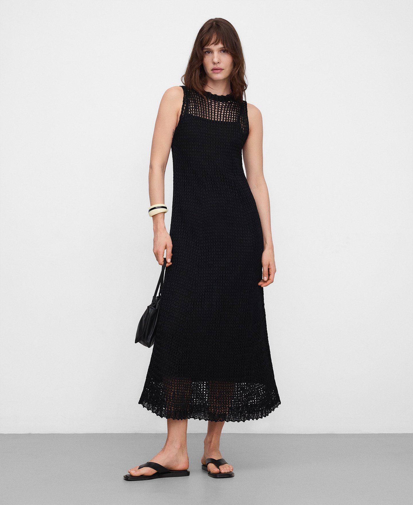 Vestido largo punto desagujado cupro image number 1