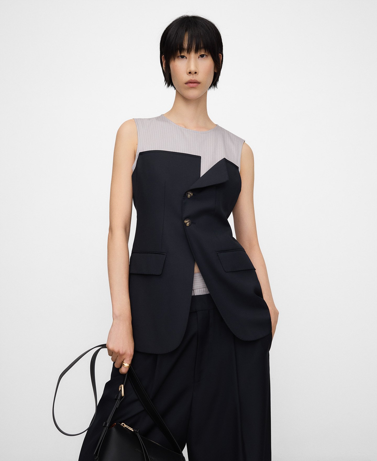 Mixed-fabric top woman image number 0