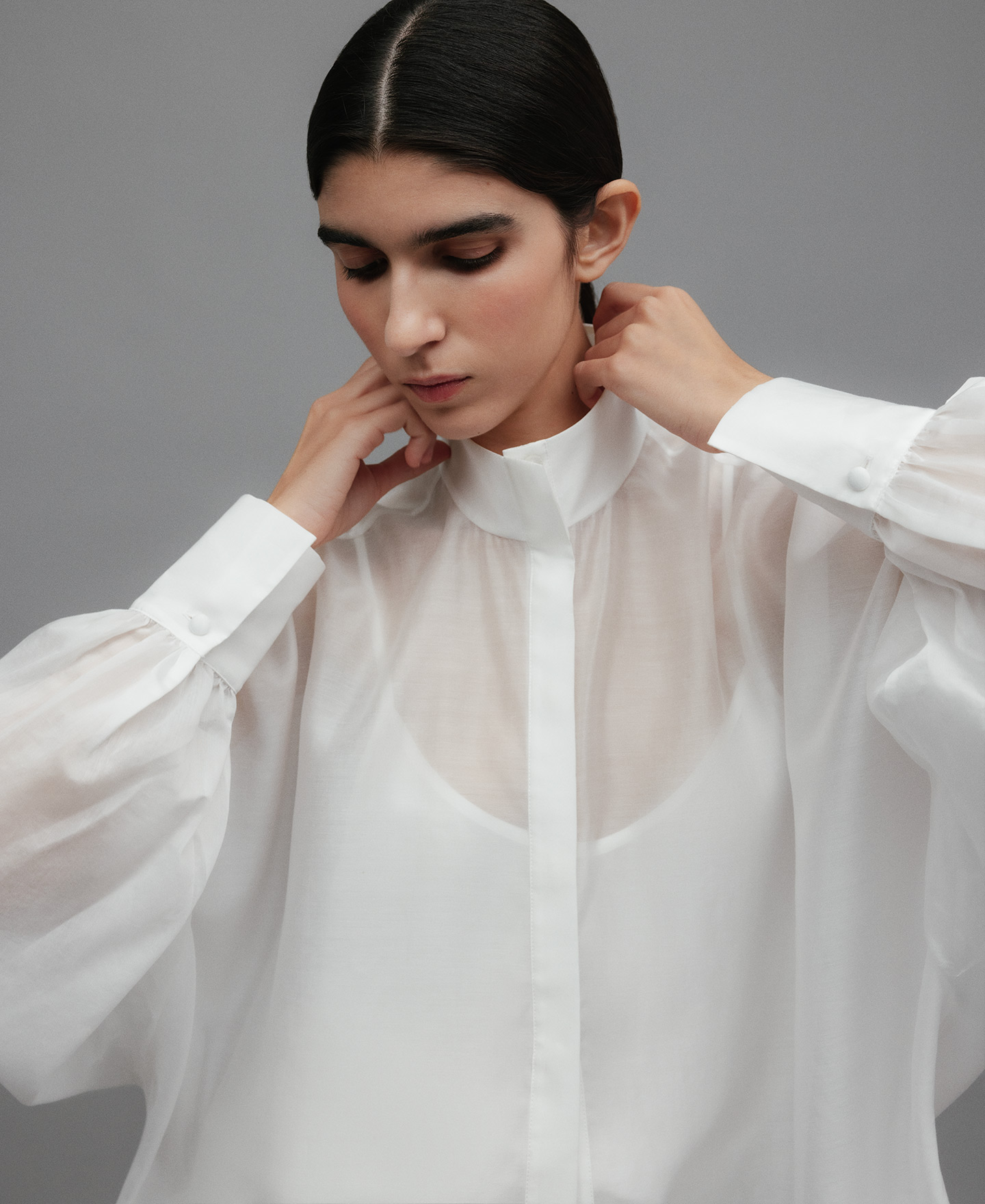 Oversized semi-sheer shirt woman image number 3
