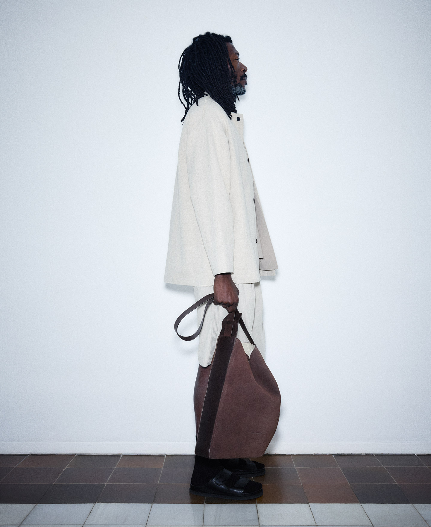 Brown leather and suede shopper bag man image number 3