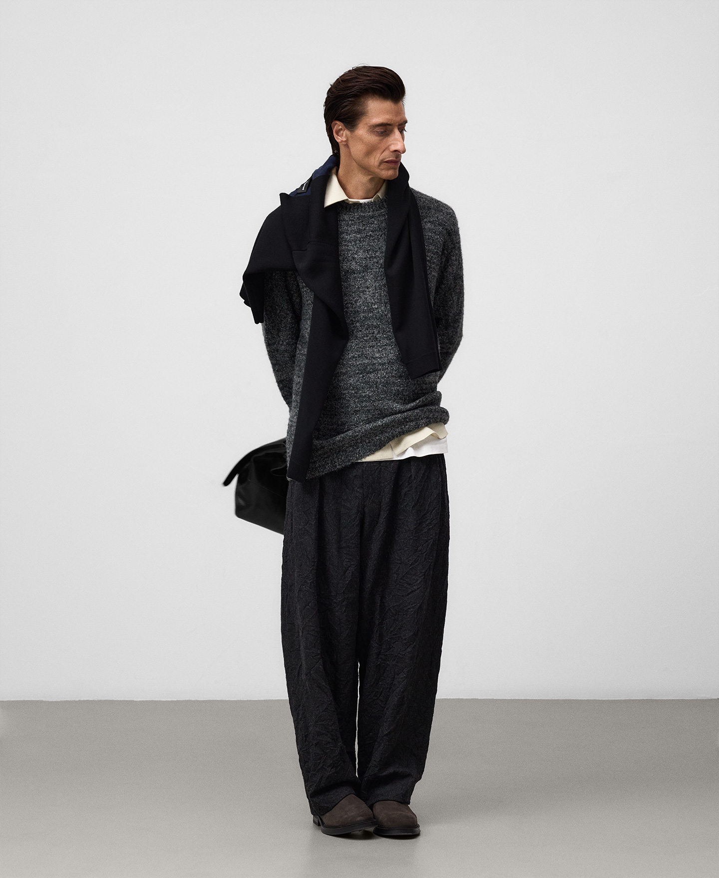 Crew collar melange knit sweater man image number 1