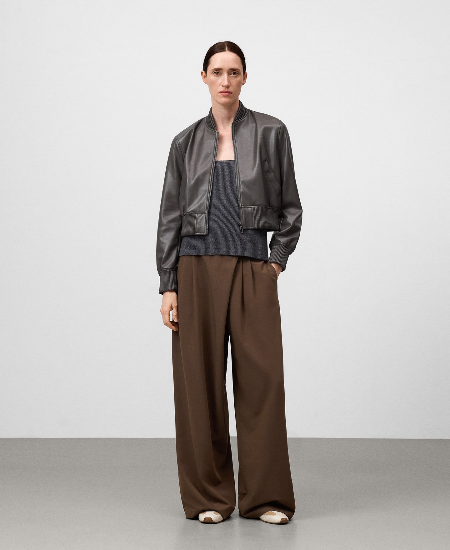 Leather-Non-Leather bomber jacket woman image number 1