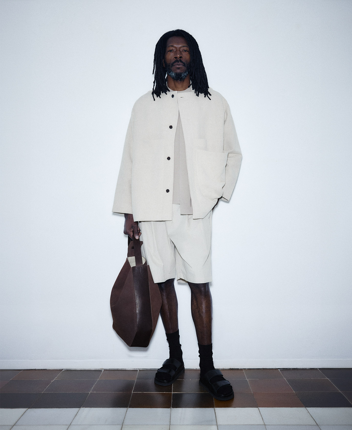 Brown leather and suede shopper bag man image number 0