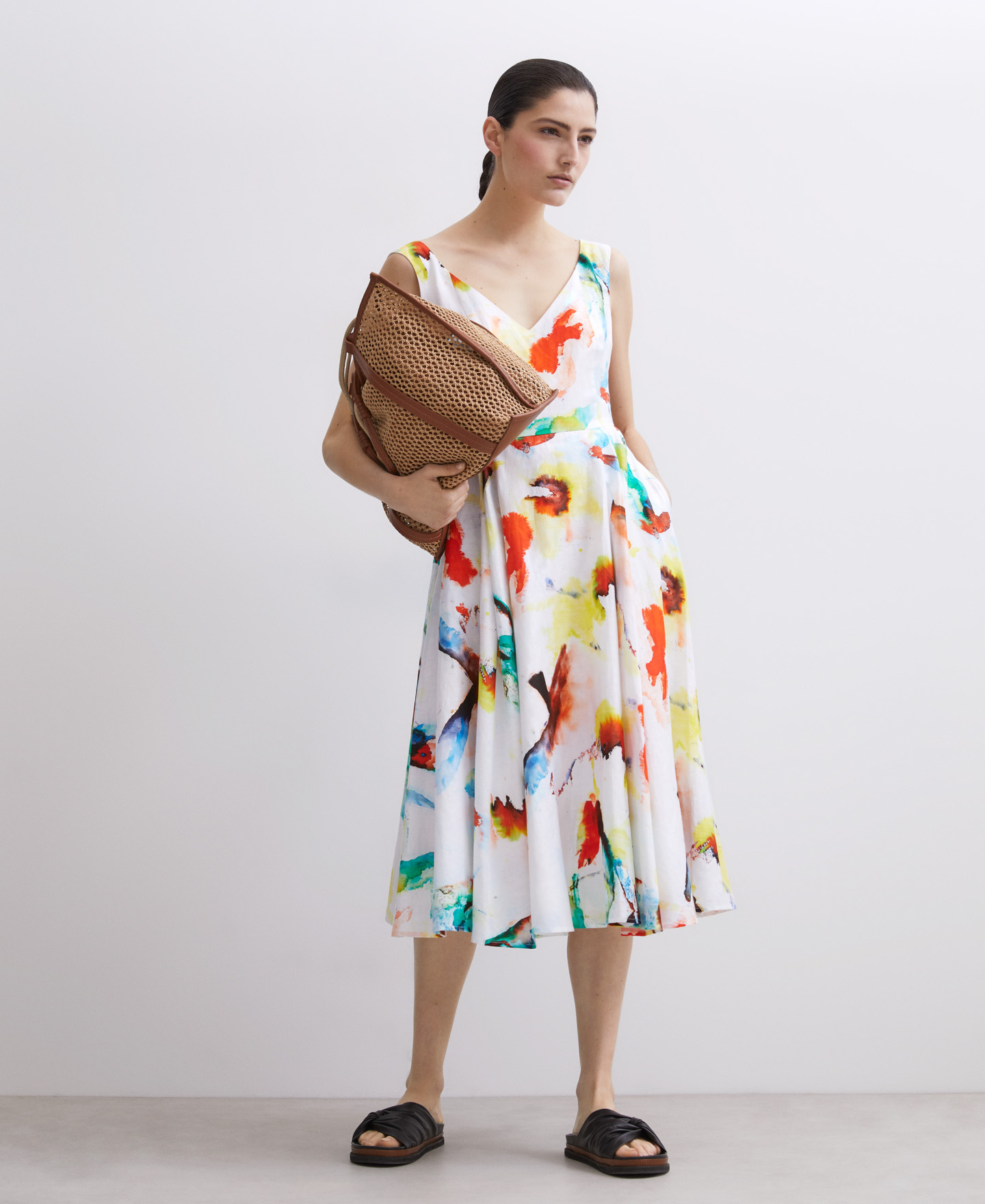 Vestido floral en algodón y lino image number 1