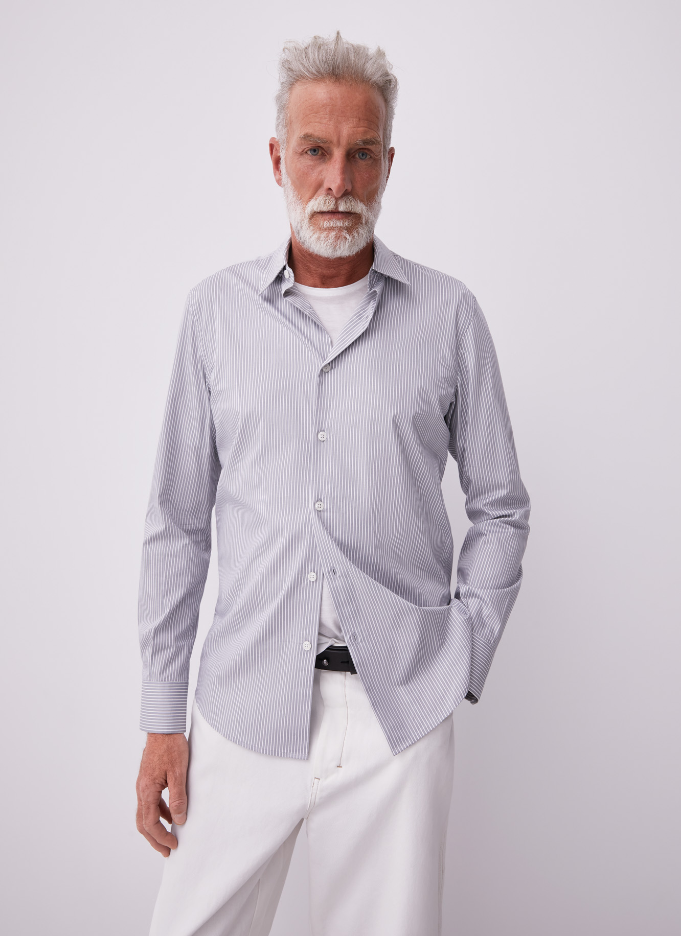 Slim fit cotton shirt with stripes image number 0