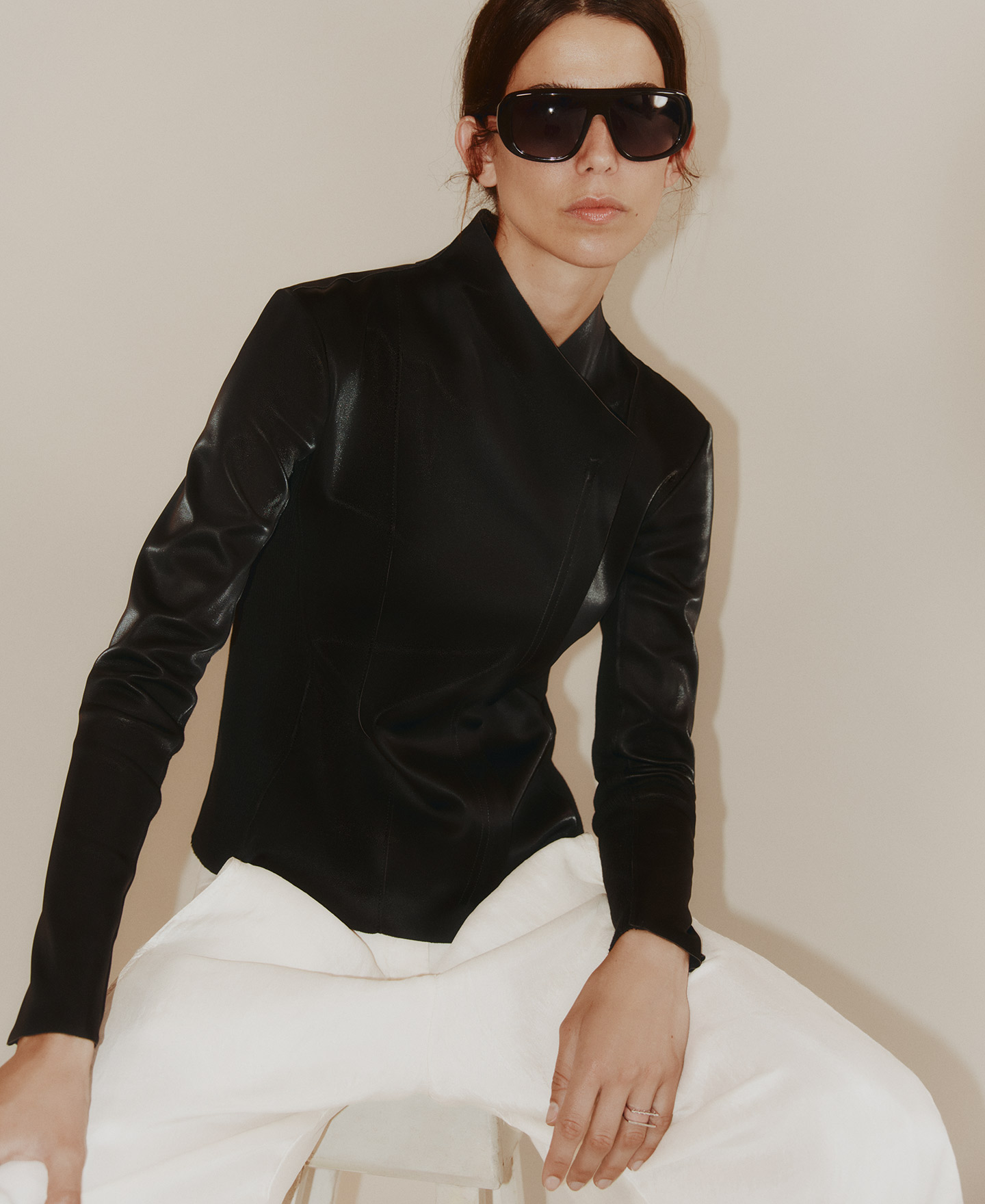 Leather-Non-Leather fitted jacket image number 3