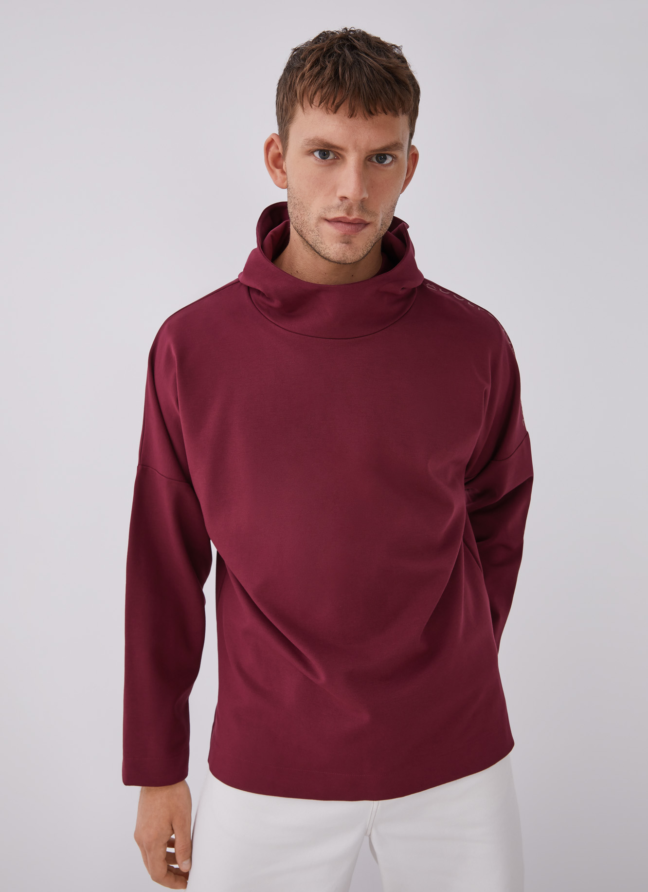 Hooded sweatshirt with chimney collar image number 0