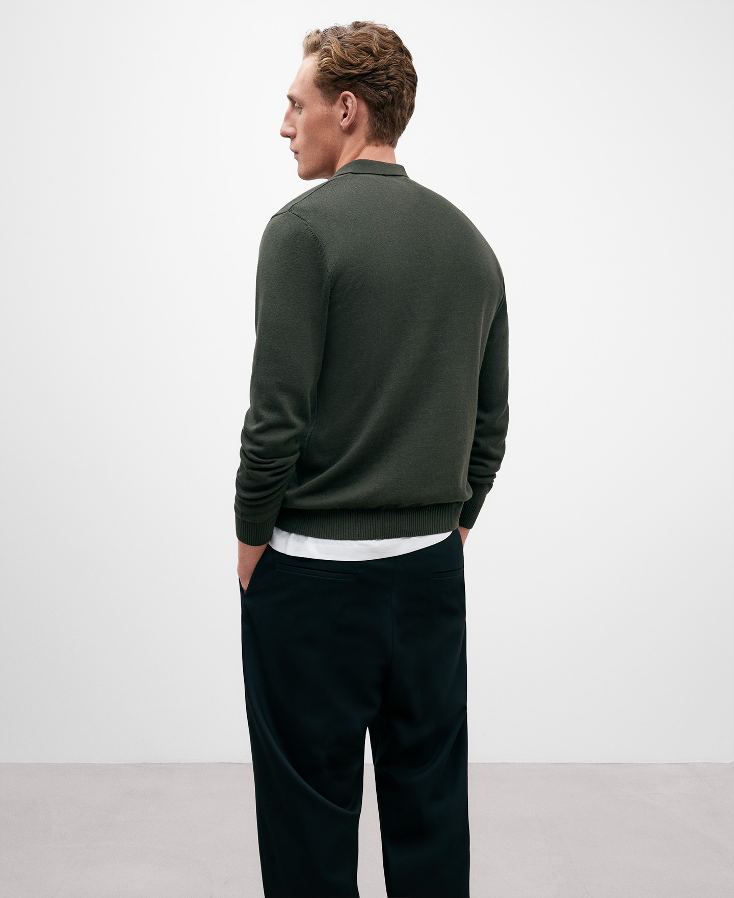 Green cotton wool polo shirt for men image number 2