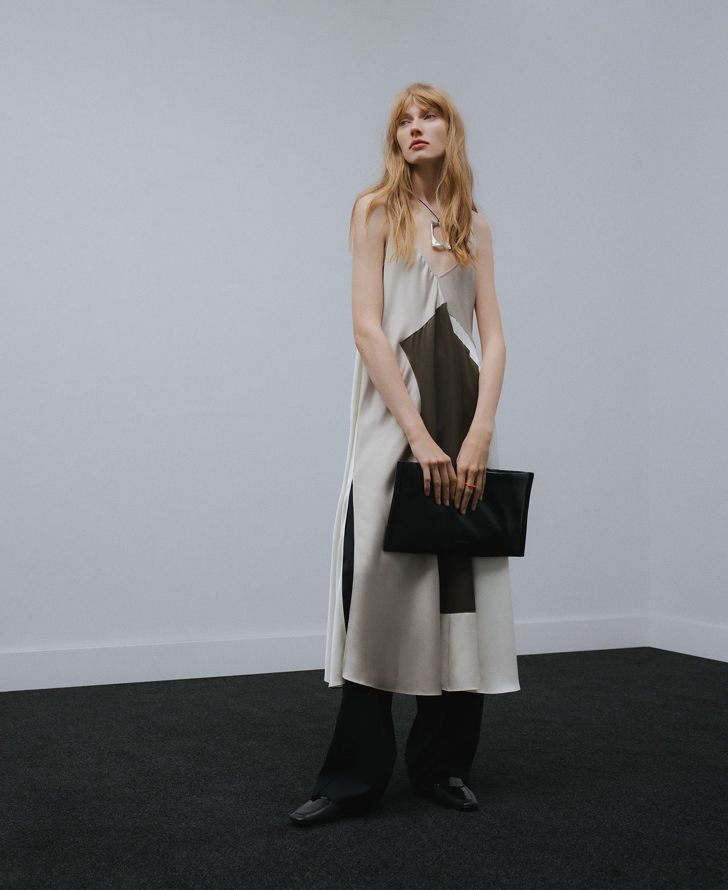 Slip dress with overlay pieces woman image number 0