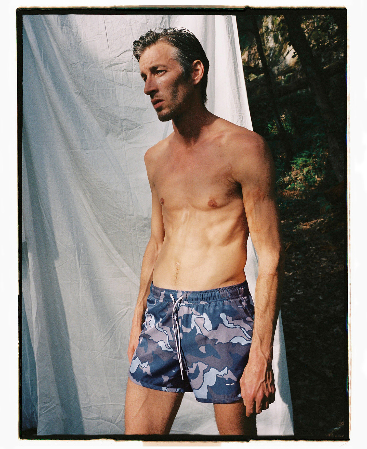 Blue printed swim shorts image number 2