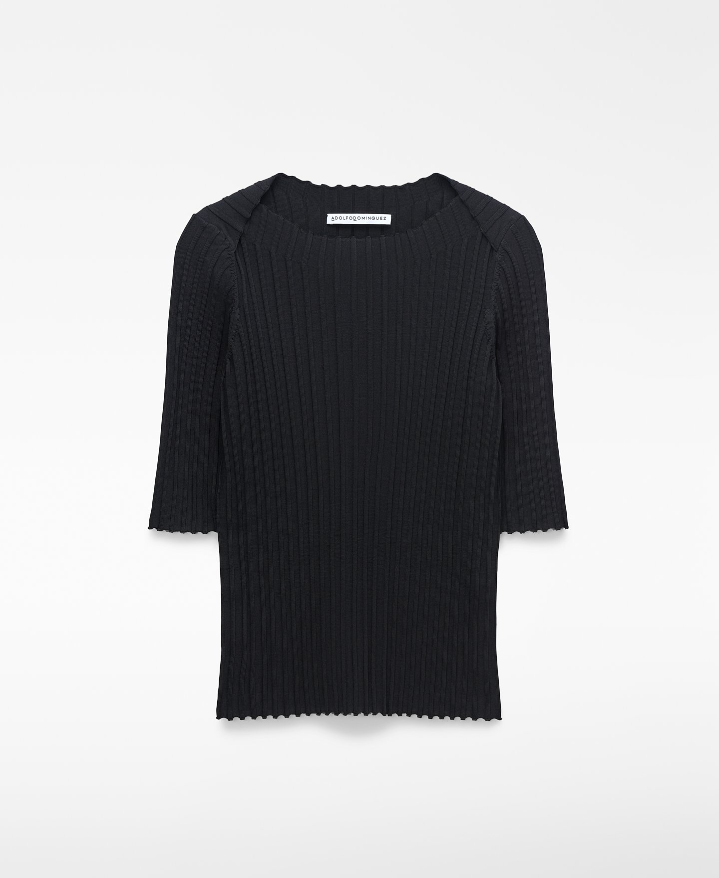 Geripptes Oberteil mit U-Boot-Ausschnitt image number 4