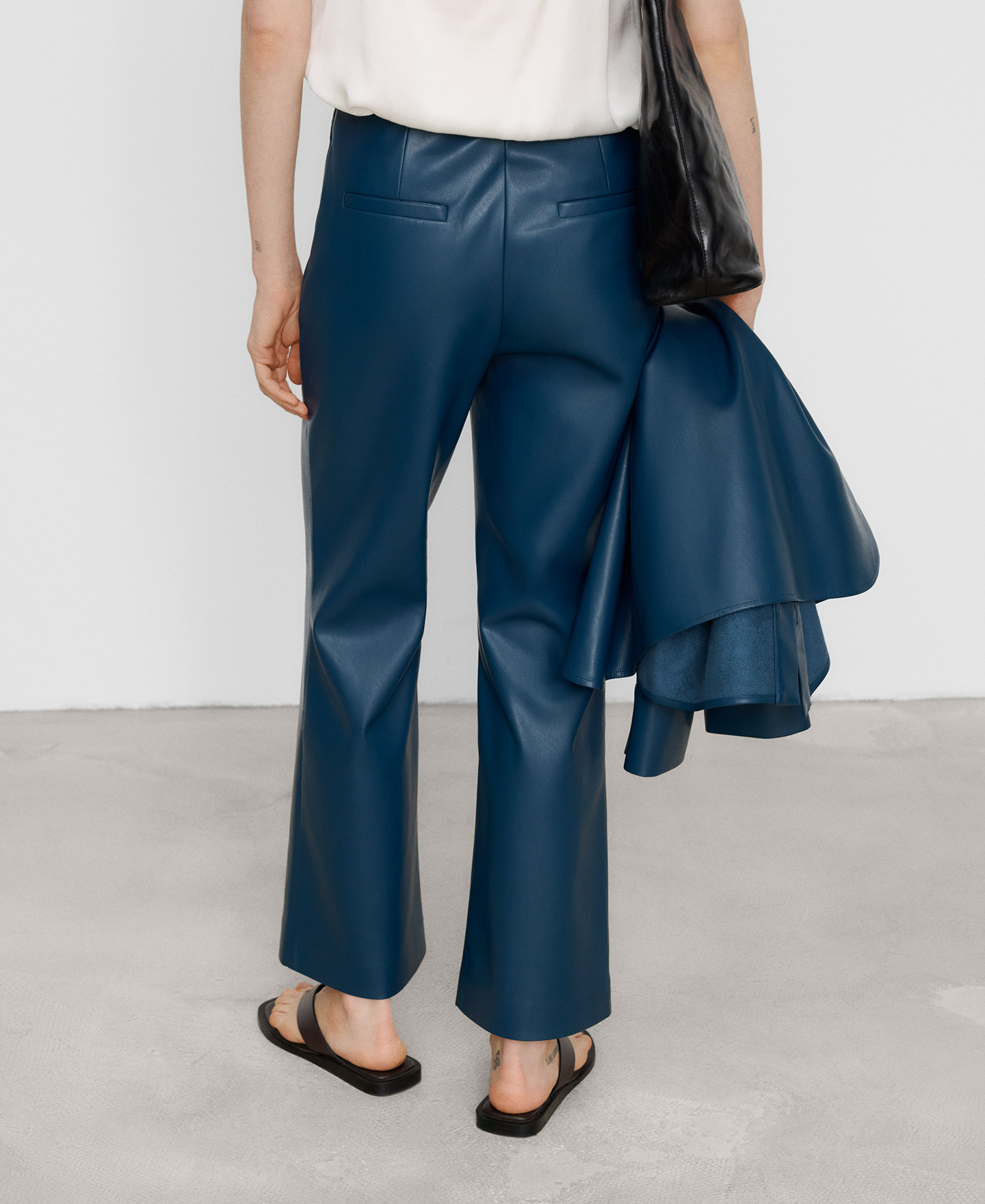 Leather-Non-Leather flare trousers image number 2