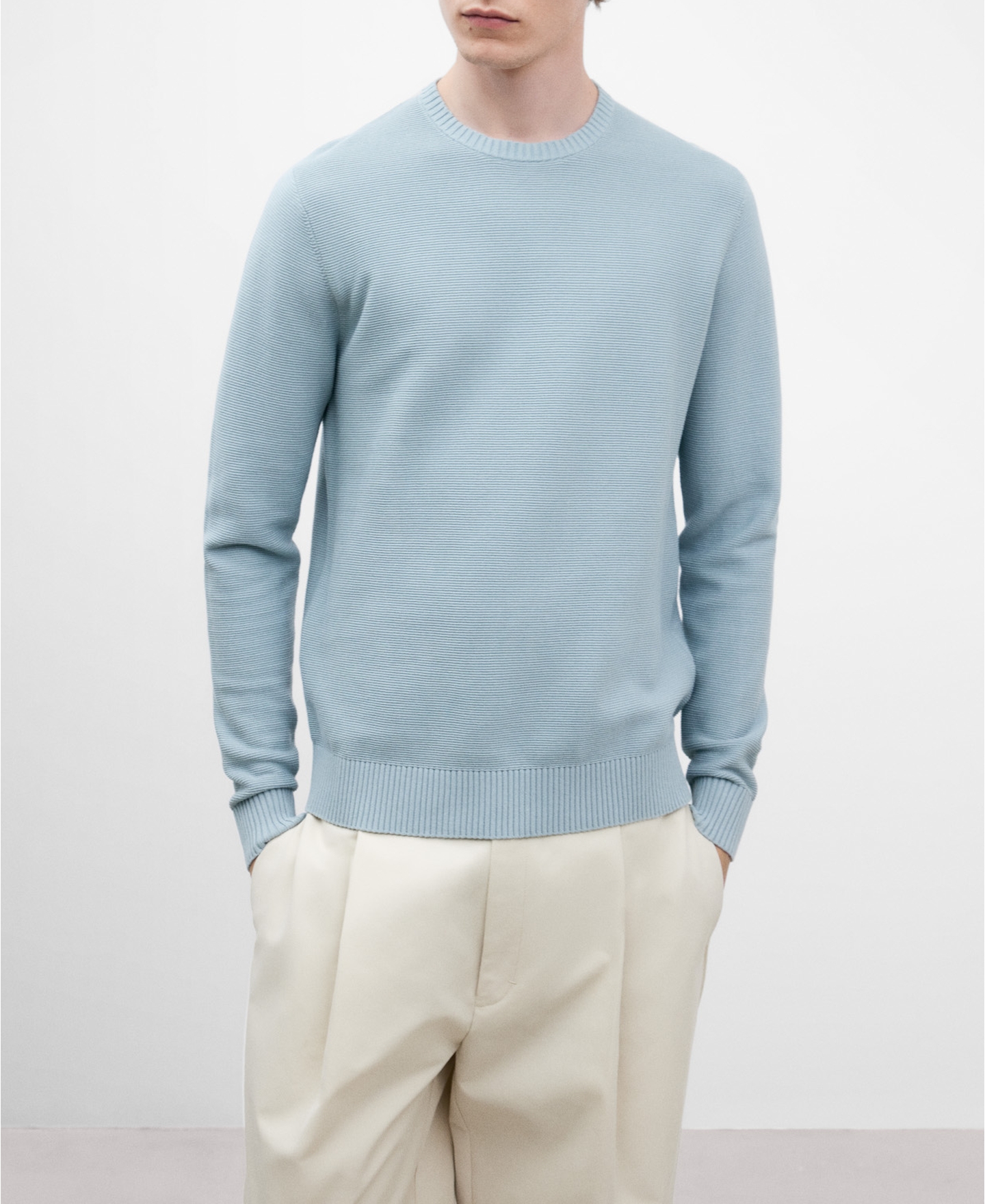 Men's light blue knitted sweater image number 0