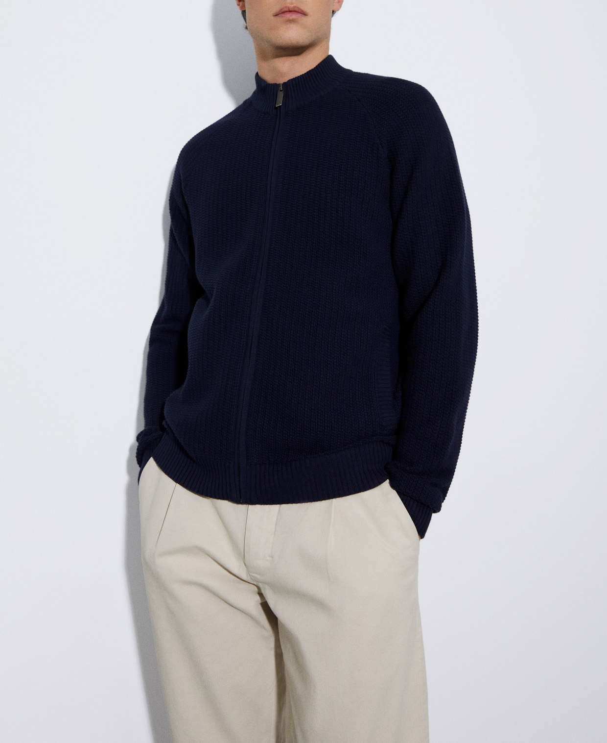 crew neck jacket with central zip image number 0