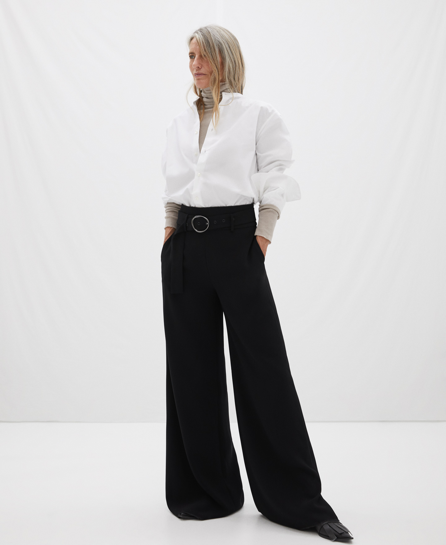 Palazzo trousers with belt image number 1