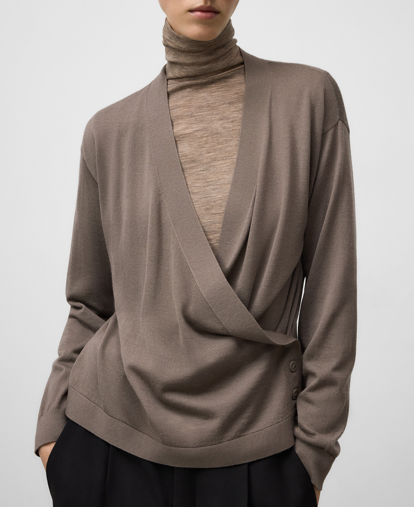 Merino wool wrap cardigan woman image number 3