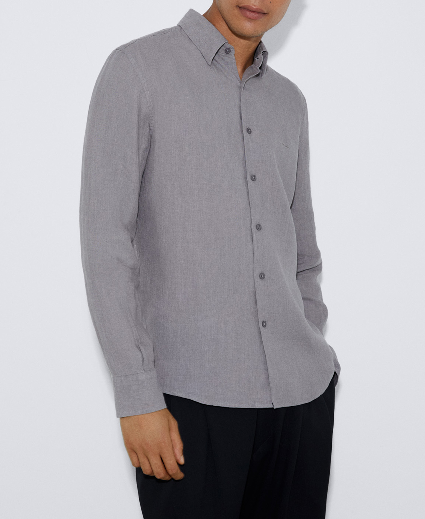 100% linen lapel collar shirt image number 0