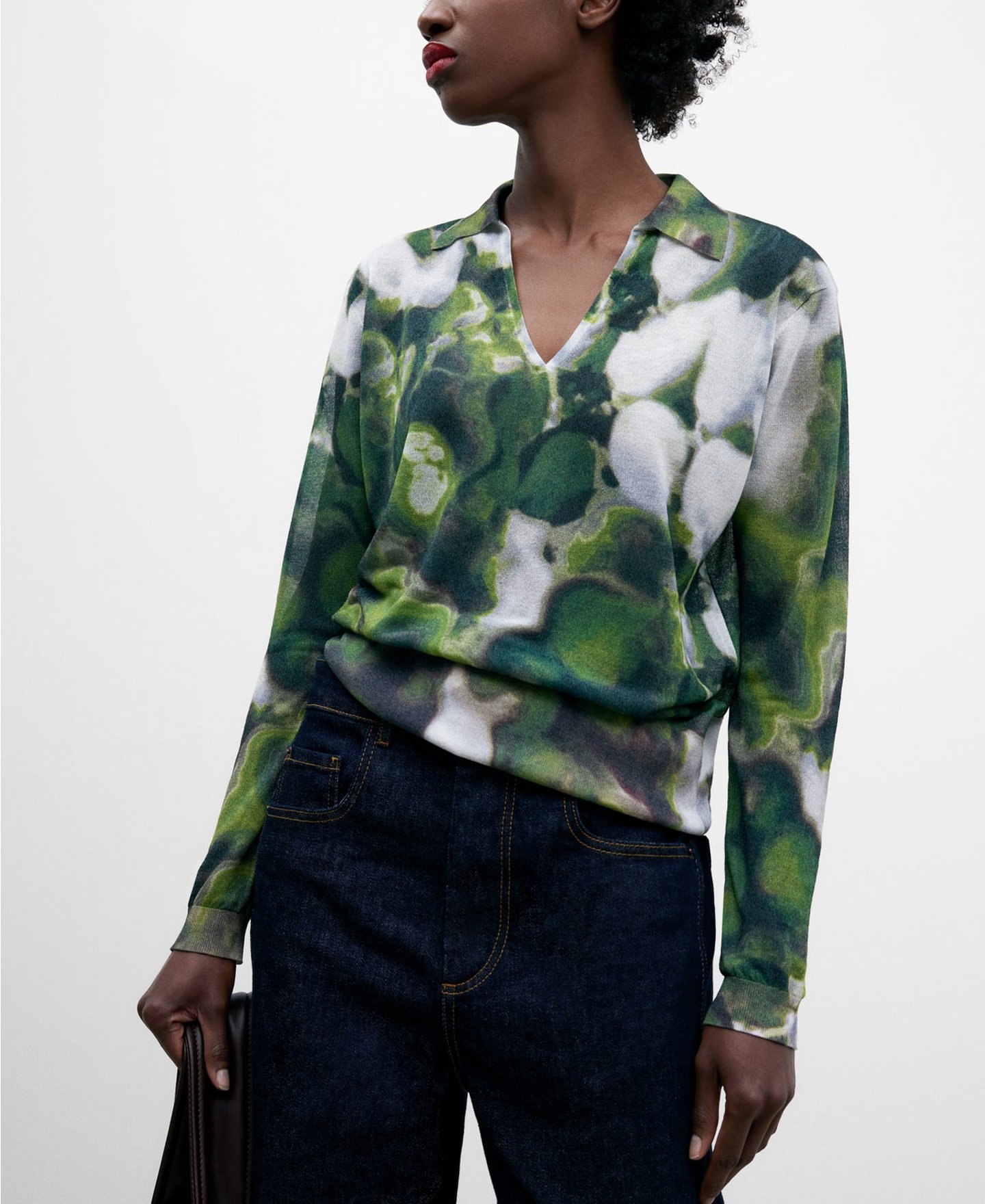 Long sleeve printed polo shirt image number 0