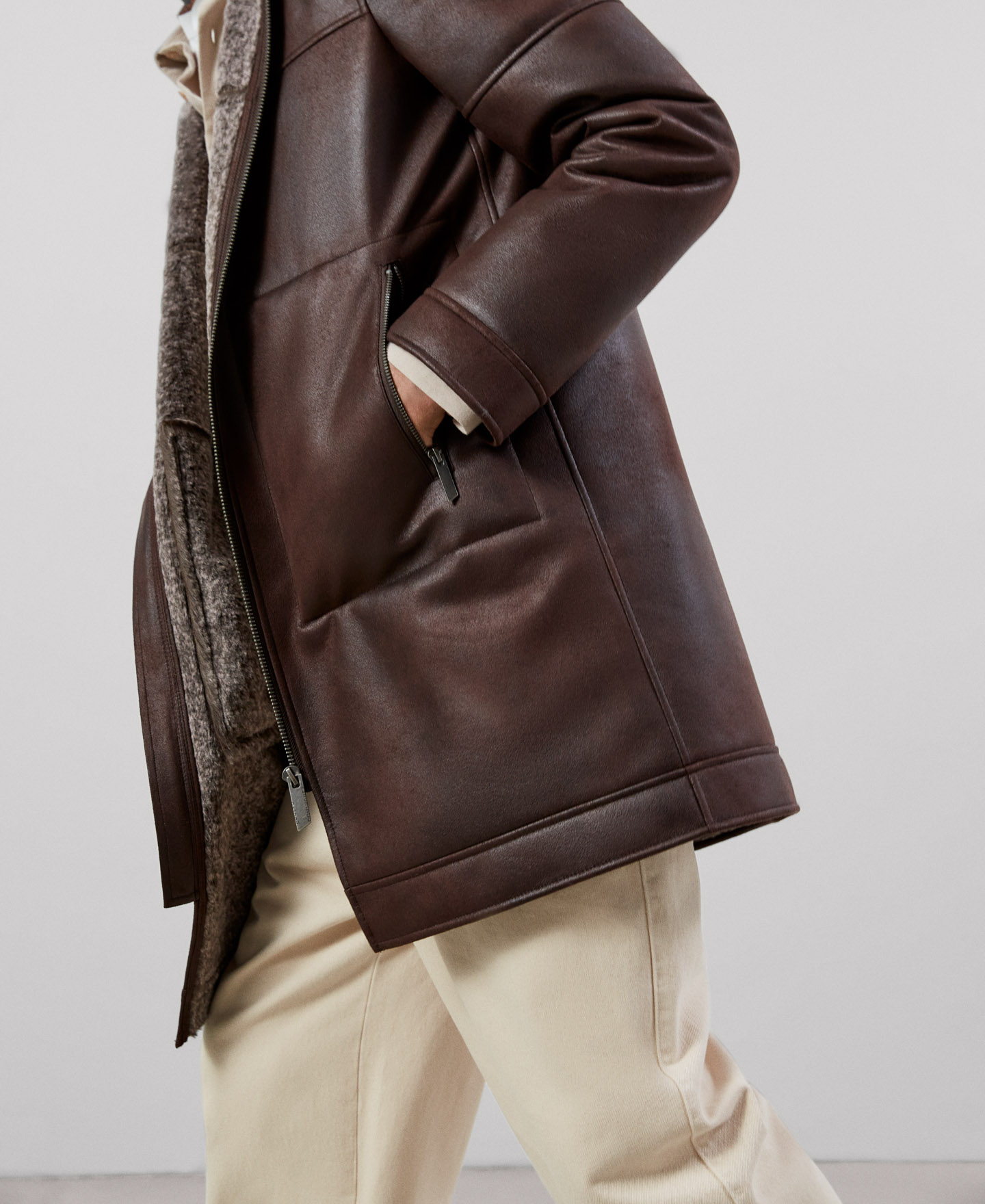 Hooded leather texture coat image number 3