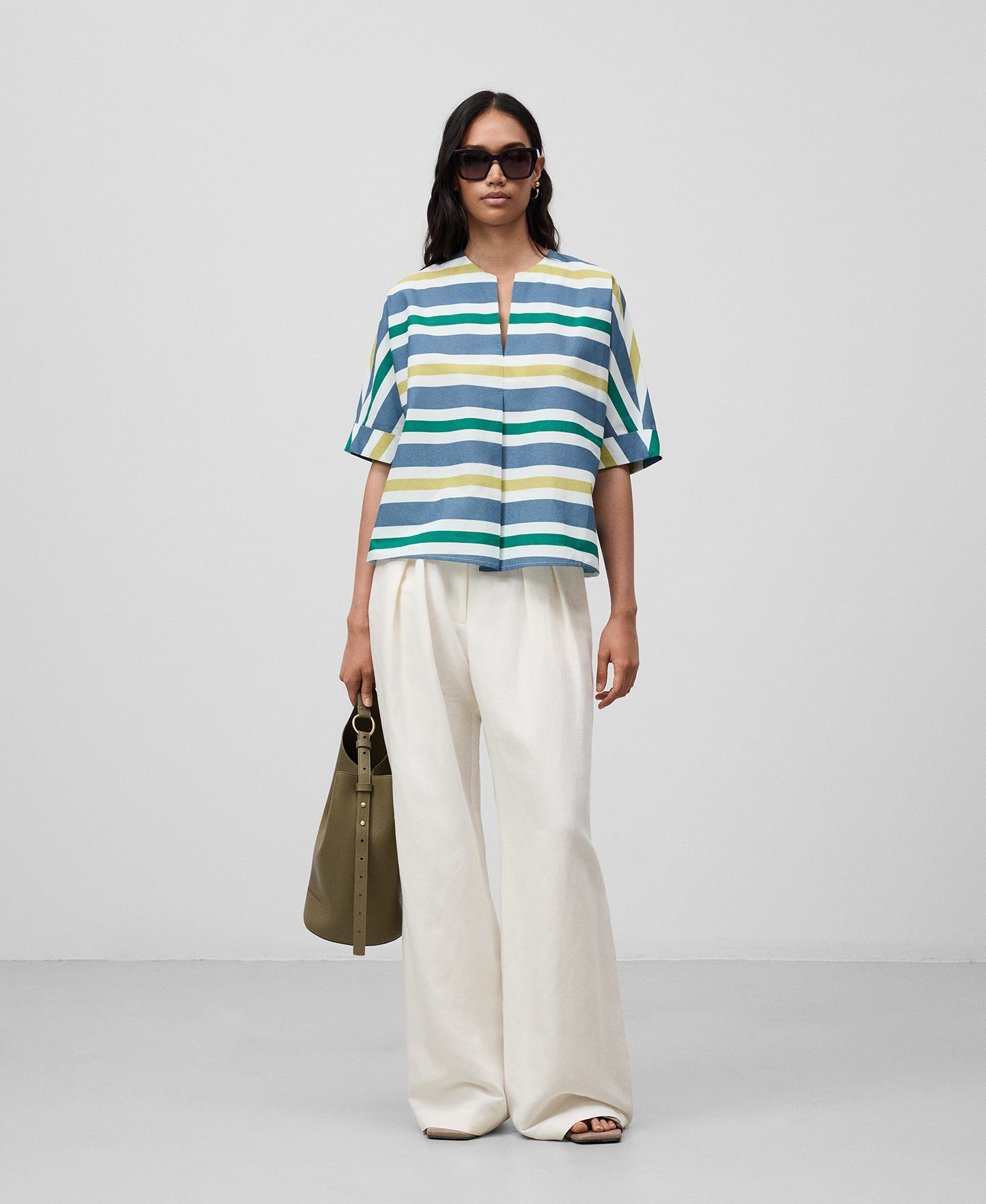 V-neckline striped blouse woman image number 1