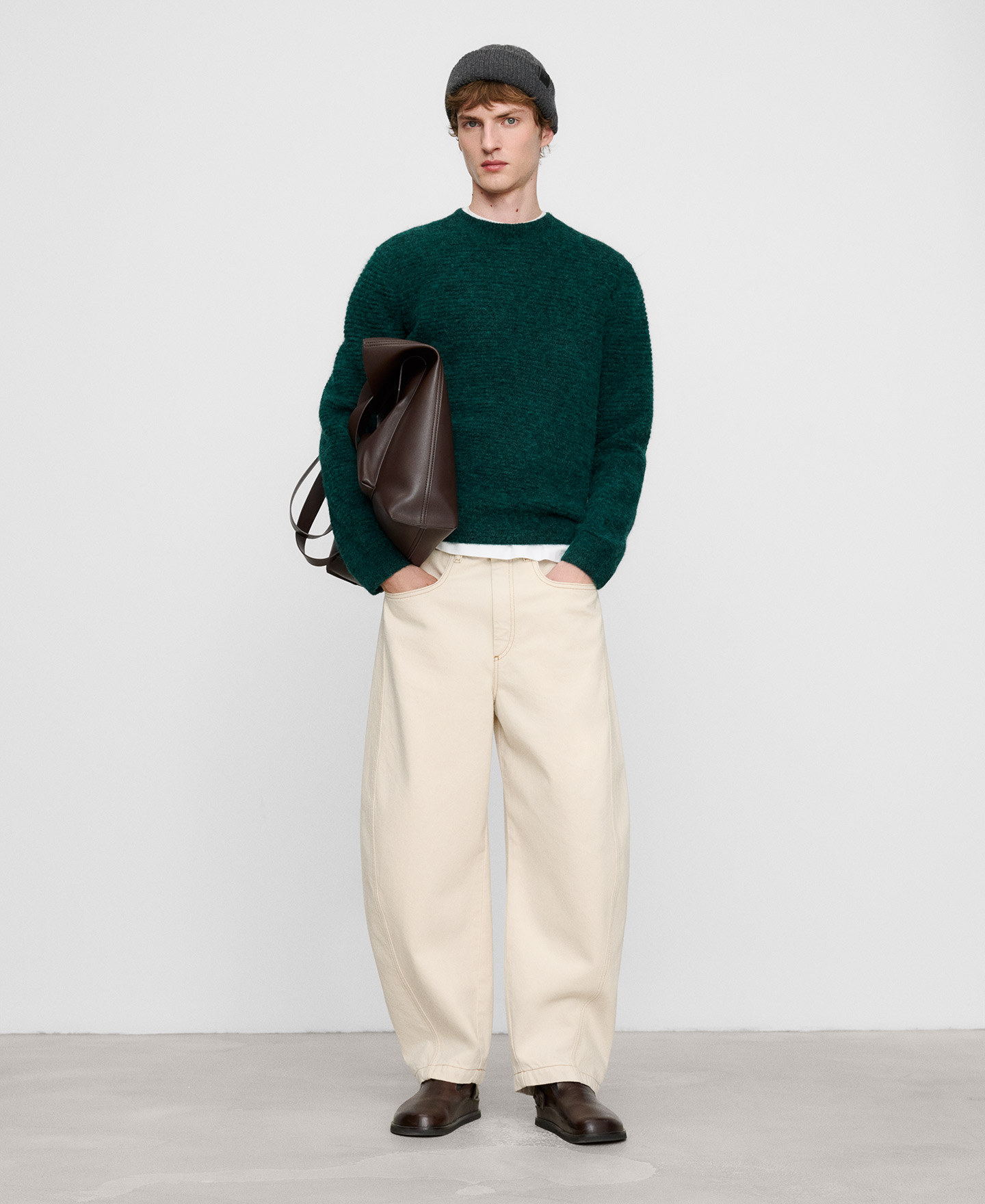 Alpaca blend structured knit sweater image number 1