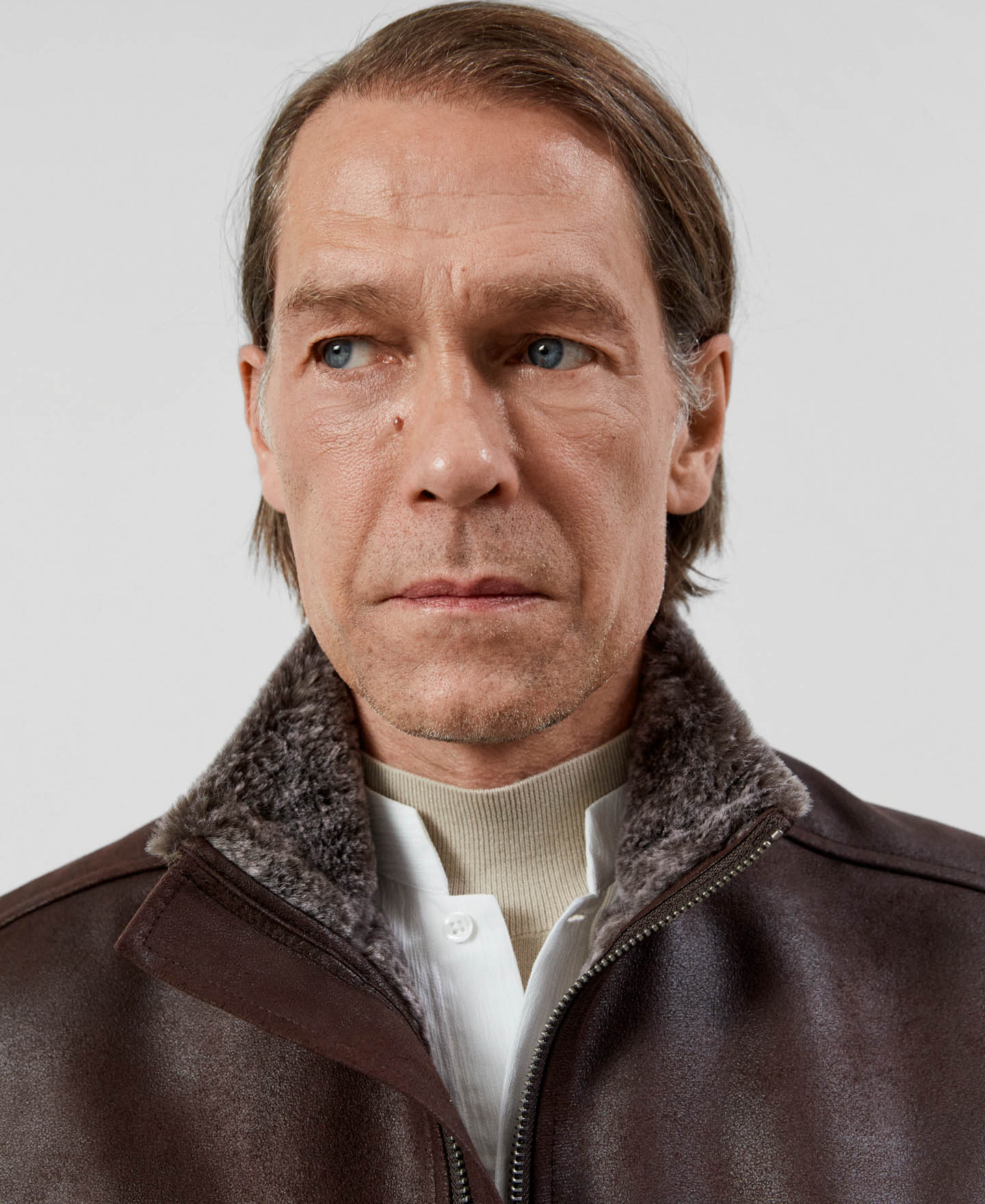 Leather texture funnel collar jacket image number 3