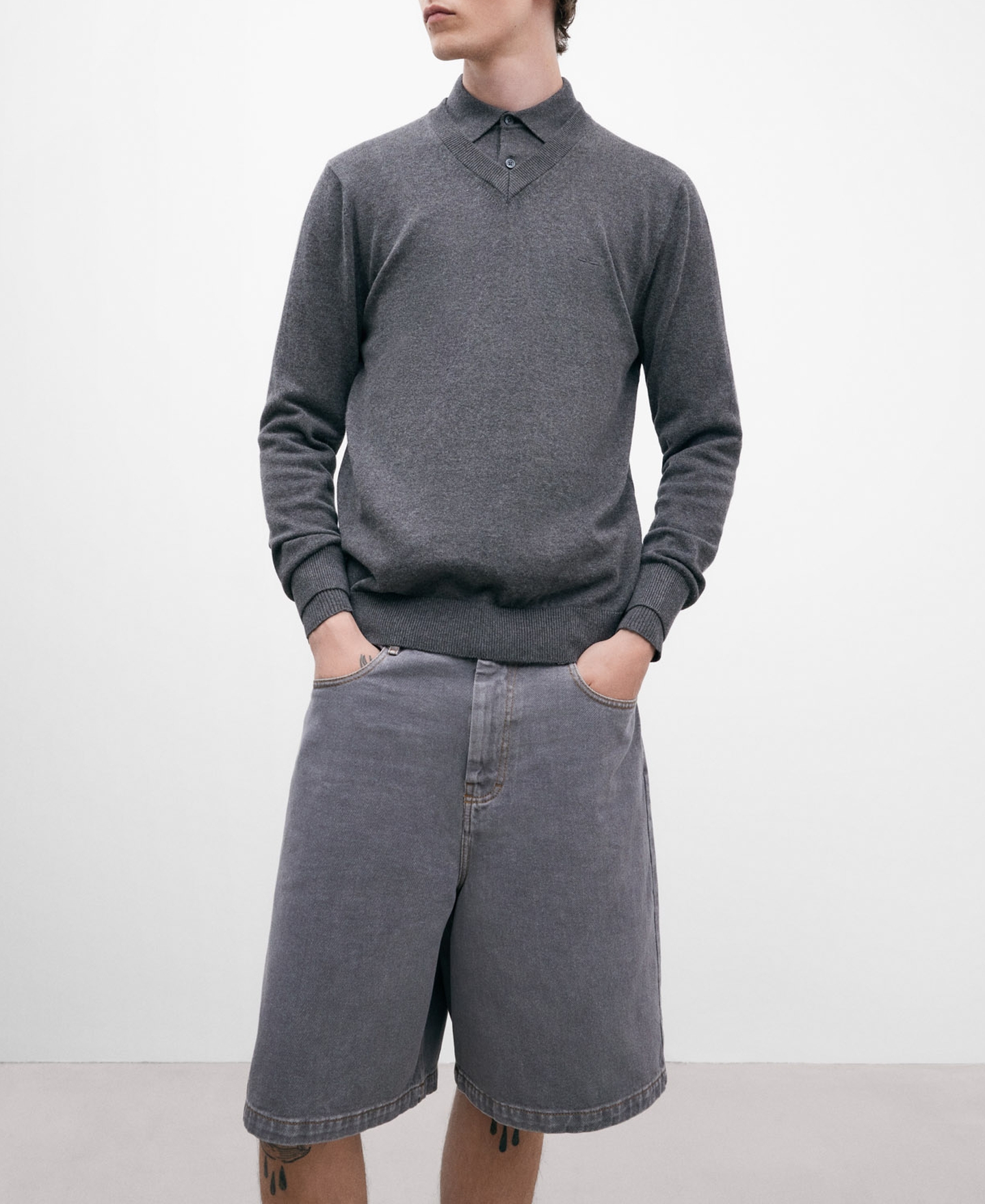 V-neck cotton sweater for men image number 0
