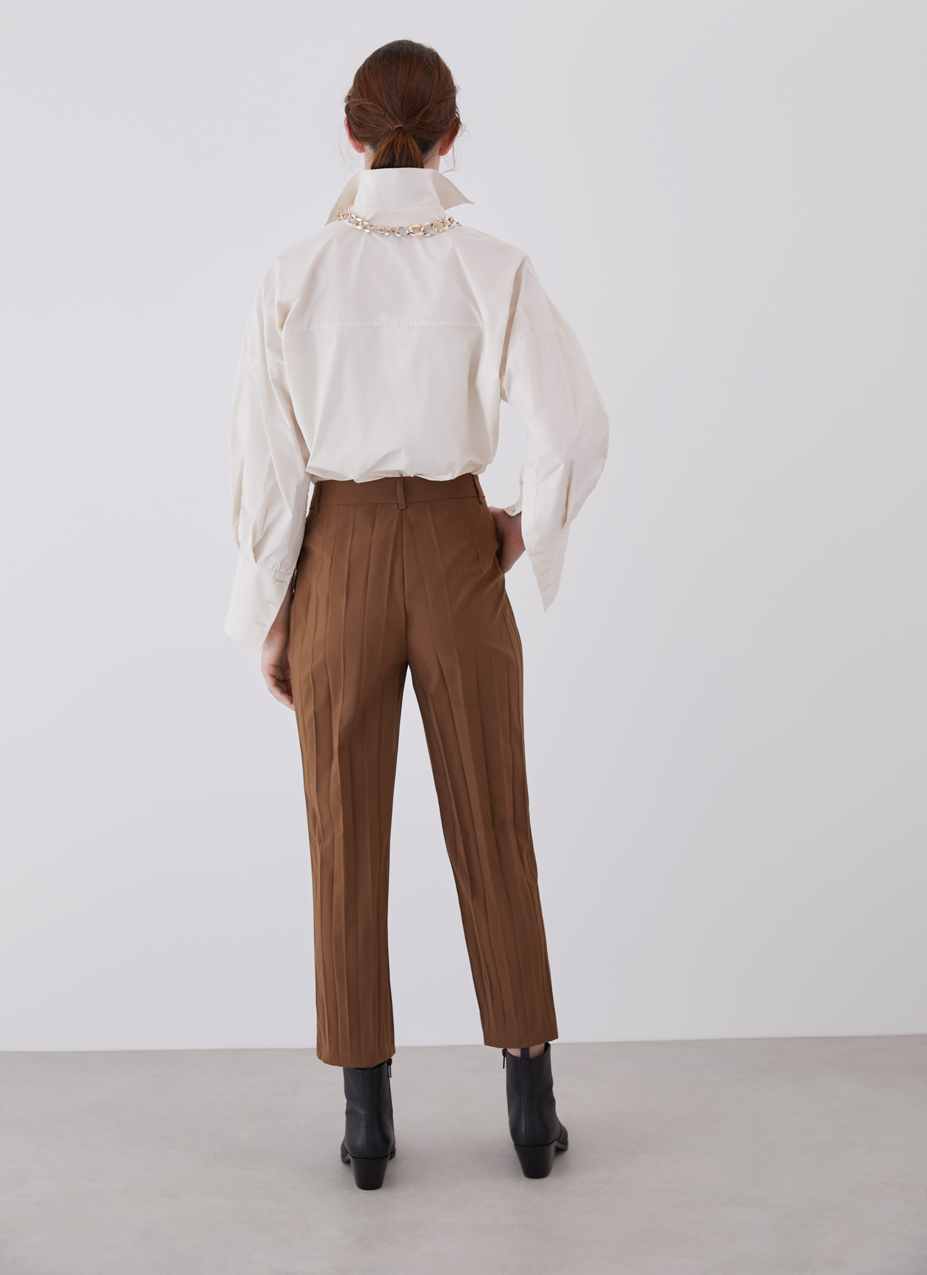 Pleated ankle length trousers image number 1