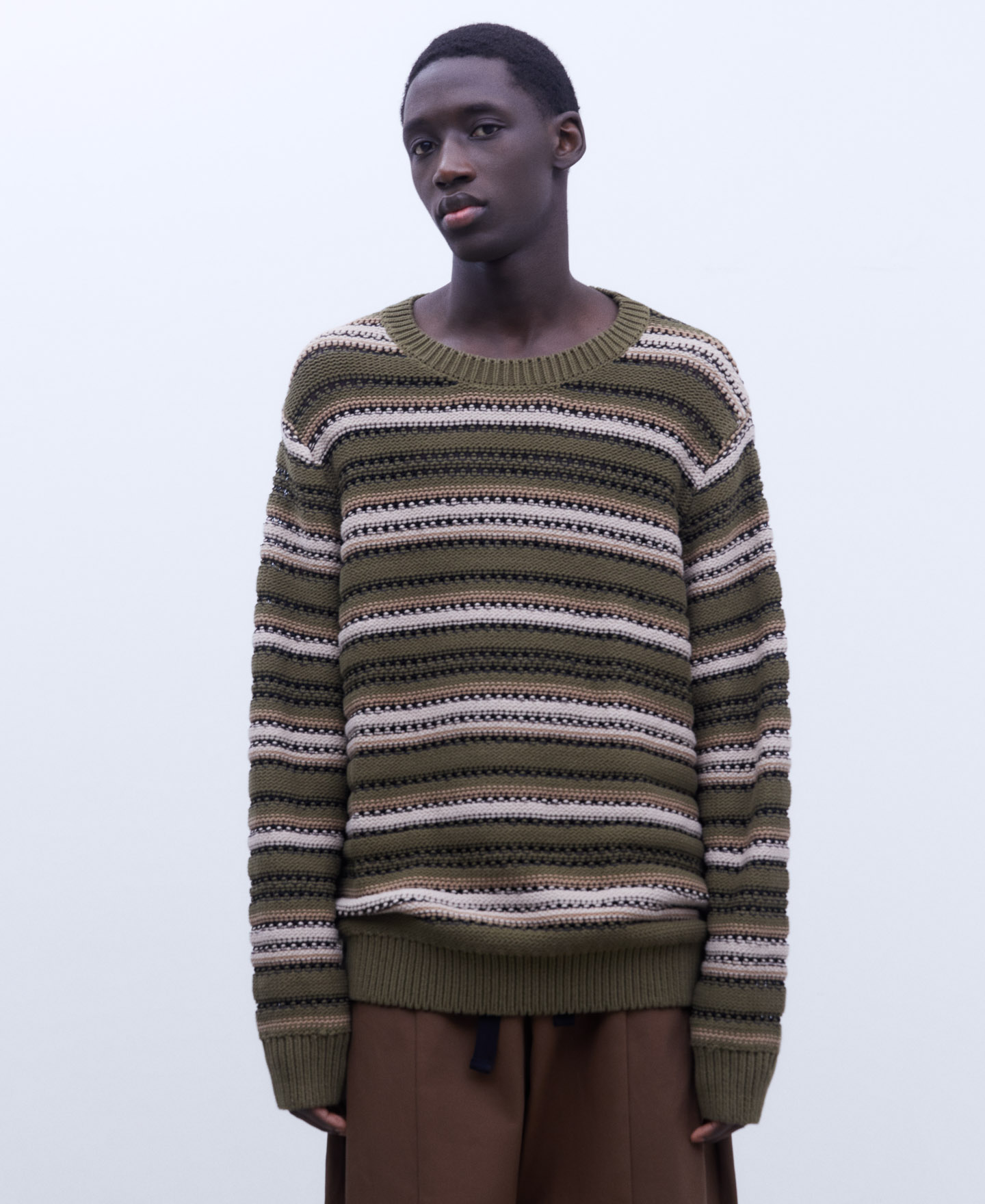 Striped structure crew neck sweater image number 0