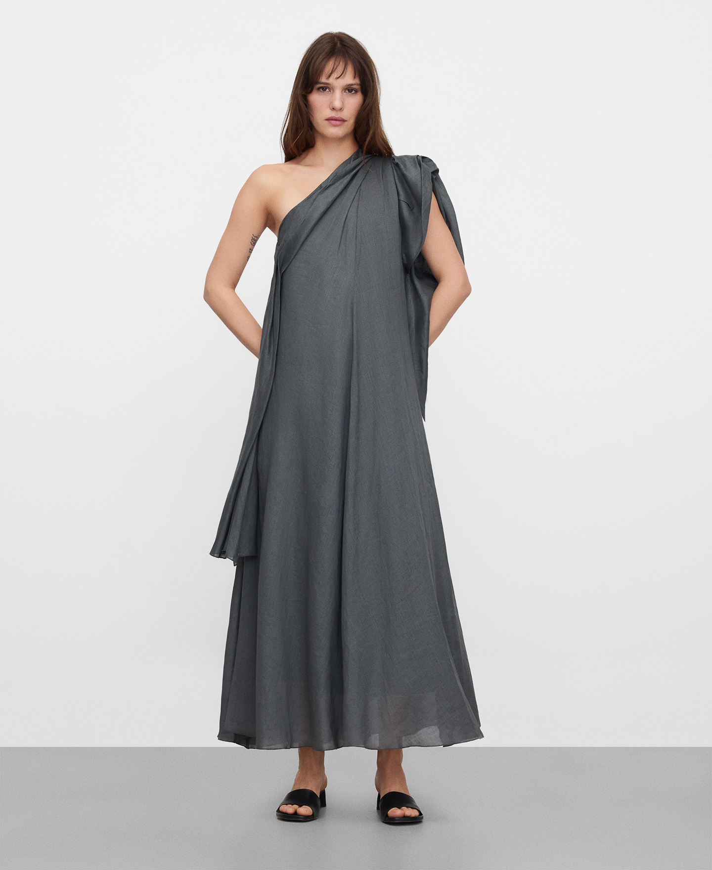 Ramie asymmetric draped dress image number 1