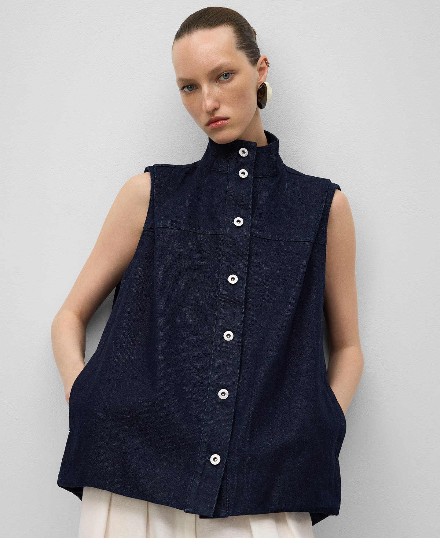 Organic cotton denim vest woman image number 0
