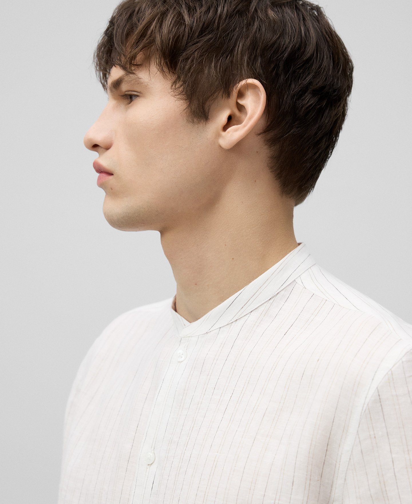 Linen Mandarin collar striped shirt man image number 3