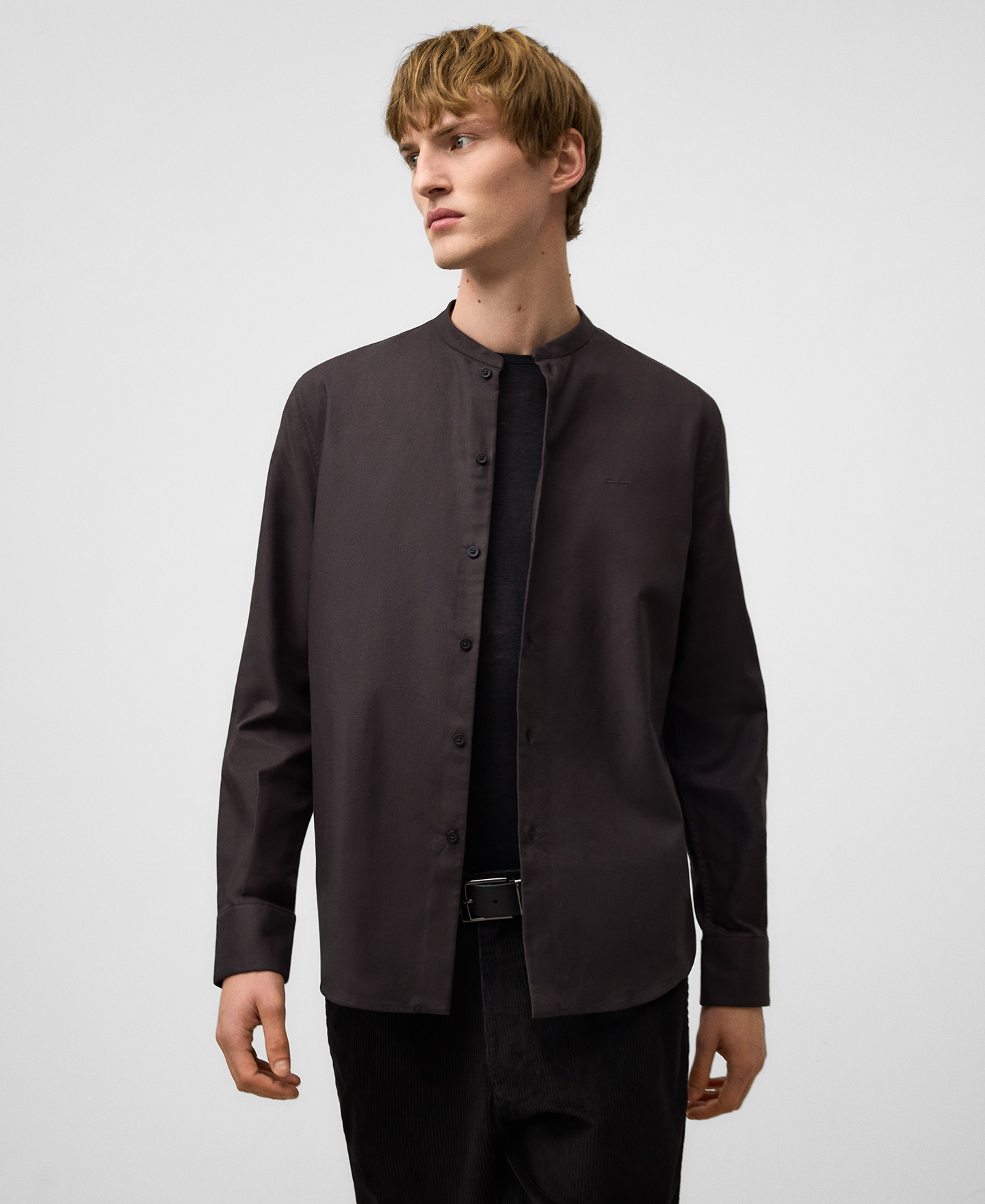 Regular fit Mandarin collar shirt man image number 0