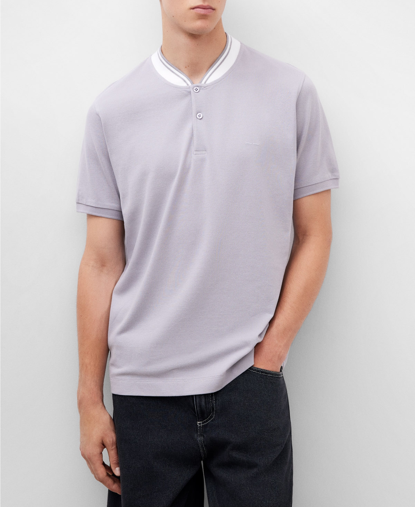Bomber collar piqué polo shirt image number 0