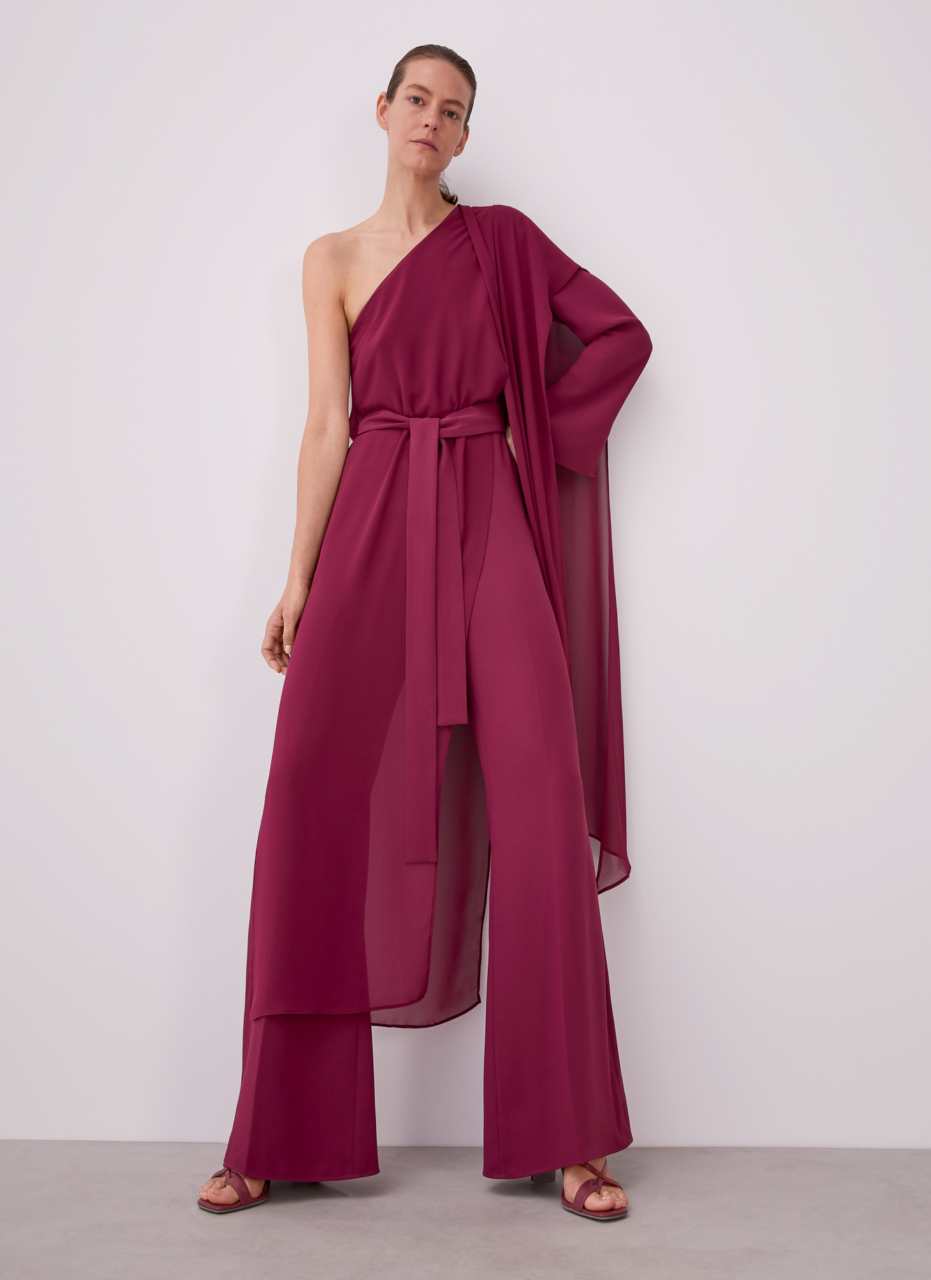 Asymmetric jumpsuit with overlayer image number 0